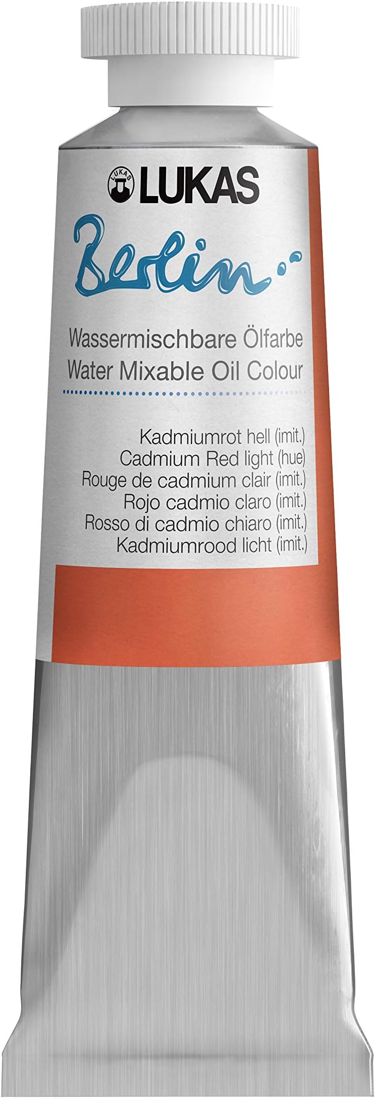 Lukas Berlin Professional Quality Water Mixable Oil Color Paint Highly Pigmented Beeswax Oil Paint - Single 37 ml Tube - Cadmium Red Light Hue