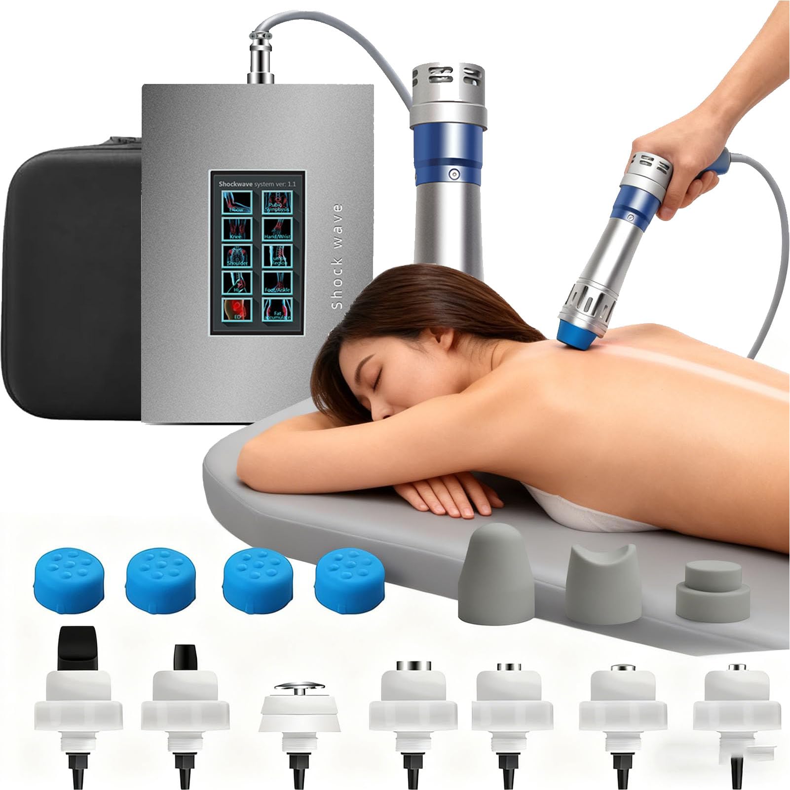 Macchina per Terapia ad Onde d'Urto con 7 Testine Massaggio, Dispositivo Terapia Onde d’Urto Focalizzate, Apparecchio per Fisioterapia per Alleviare Il Dolore