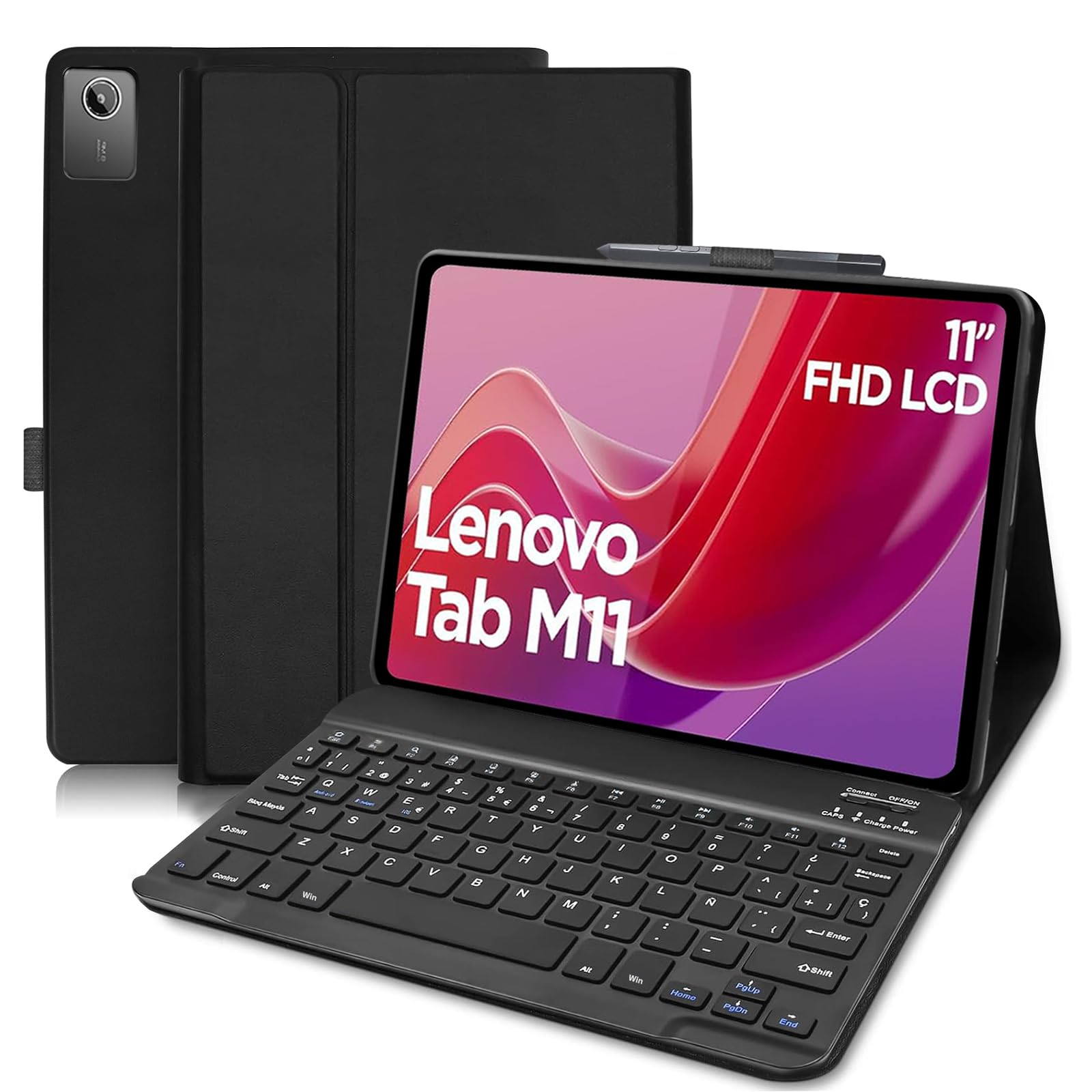 Funda Teclado para Lenovo Tab M11 2024 11 Pulgadas, Español Ñ Bluetooth Magnético, Smart Funda con Teclado QWERTY para Lenovo Tab M11 Tablet 11" (TB330FU/TB330XU) 2024, Negro