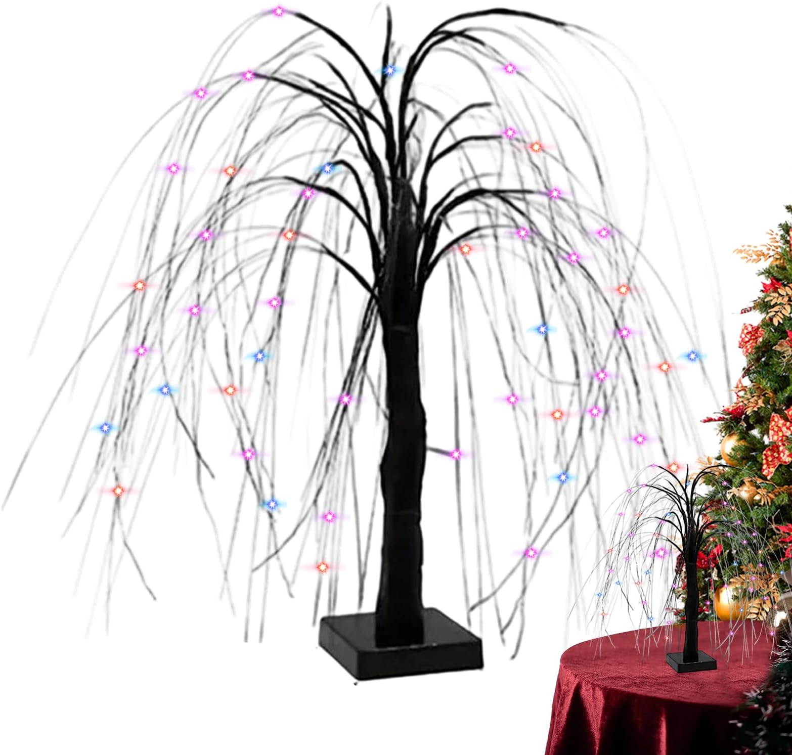 Lighted Willow Tree | LED Colorful Home Decor - Pre-Lit Weeping Willow Tree Decor | for Outdoor Indoor Living Room Bedroom Office Entryway New Year Wedding Party Holiday