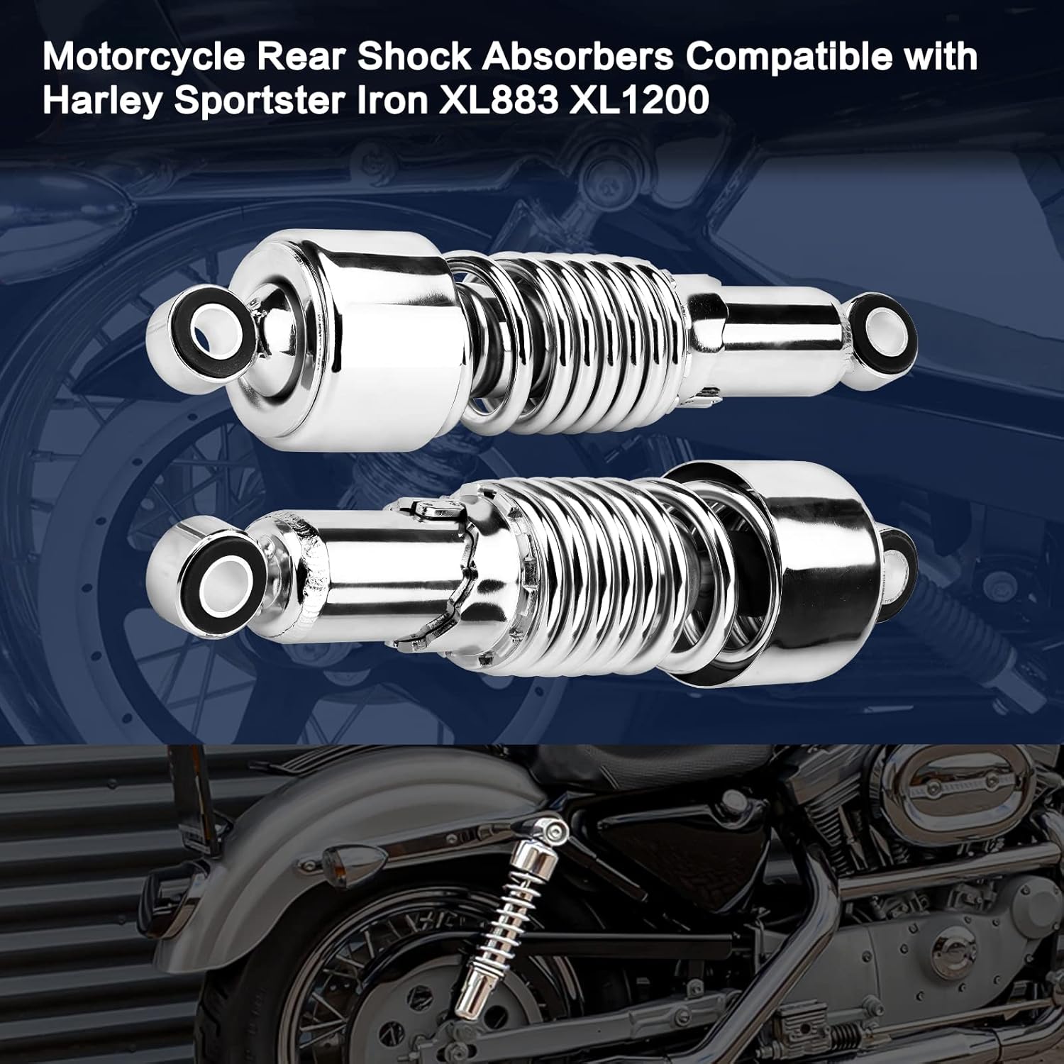 Motorcycle 10.5”/267mm Rear Shock Absorbers Lowering Shock Chrome Rear Suspension Kit Replacement for Harley Sportster Iron XL 883 1200 2004-2012