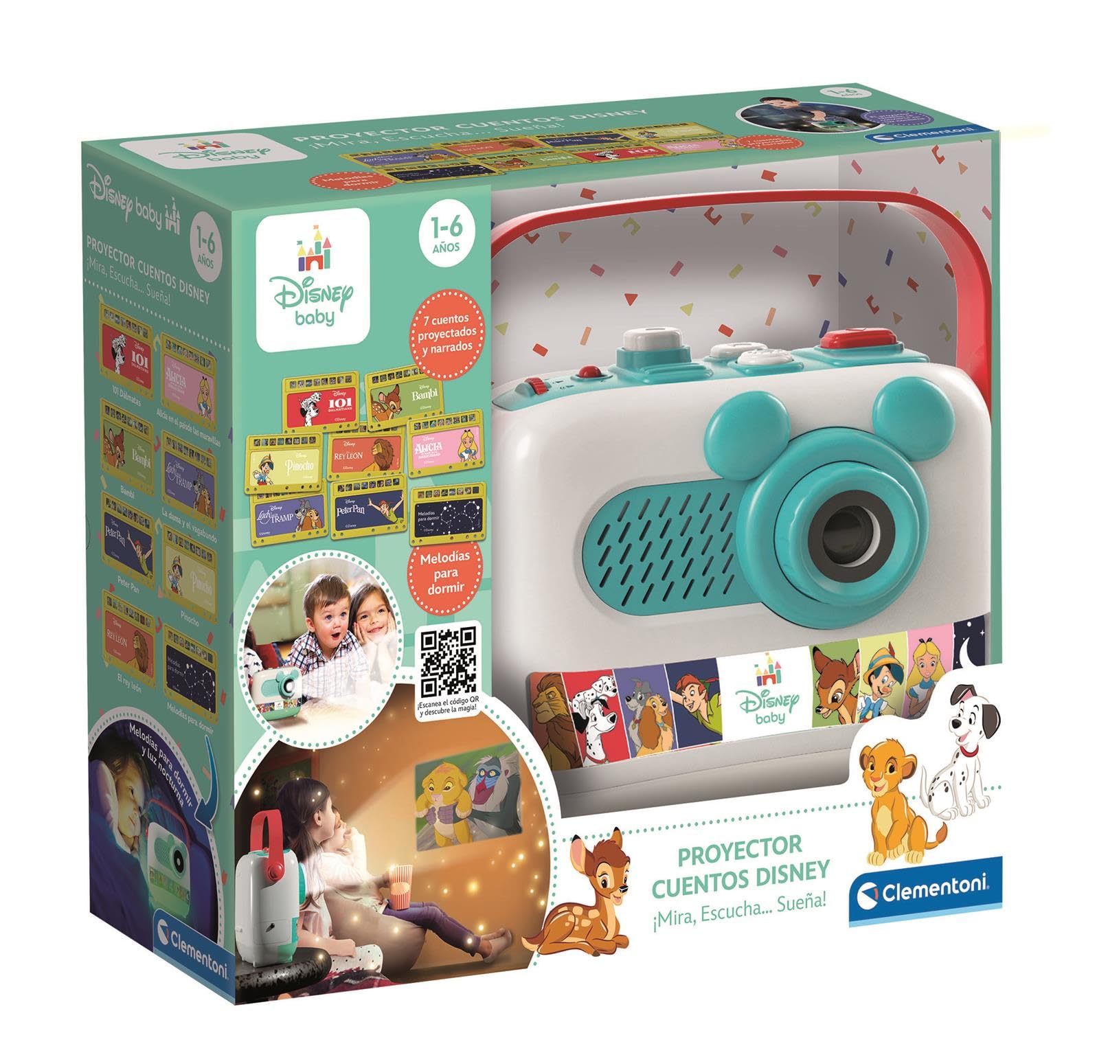 Clementoni – Proyector Cuentos Disney – Cuentacuentos con 8 Historias de Disney con Imágenes y Sonido – Ideal para Hora de Dormir – Bebés a Partir de 12 Meses - Versión en Español, 55182