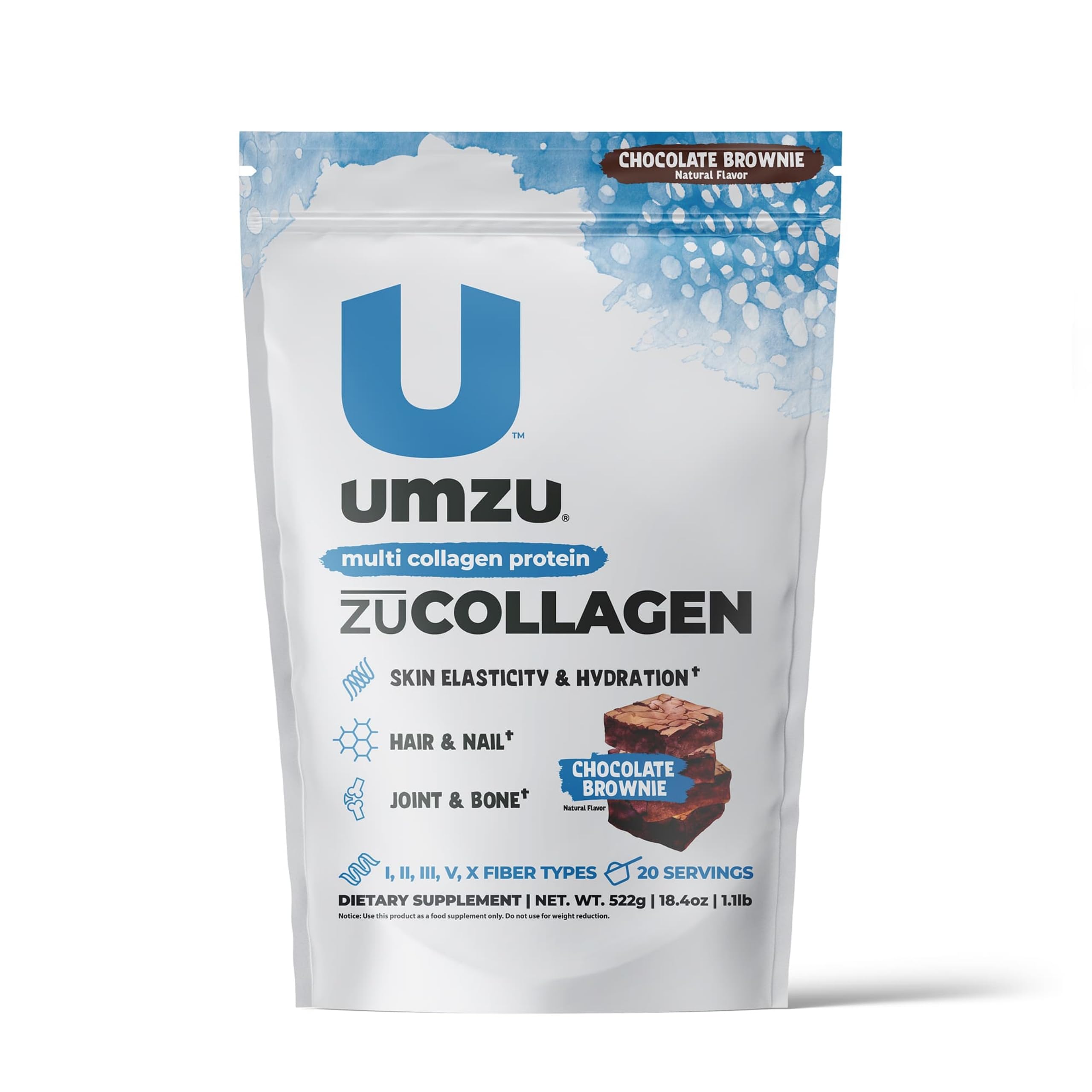 UMZU ZuCollagen Hydrolyzed Protein Powder | 5 Collagen Peptide Types for Healthy Hair, Skin, Nails, Joints & Gut | Low Calorie, High Protein (20g Protein per Serving | Chocolate)