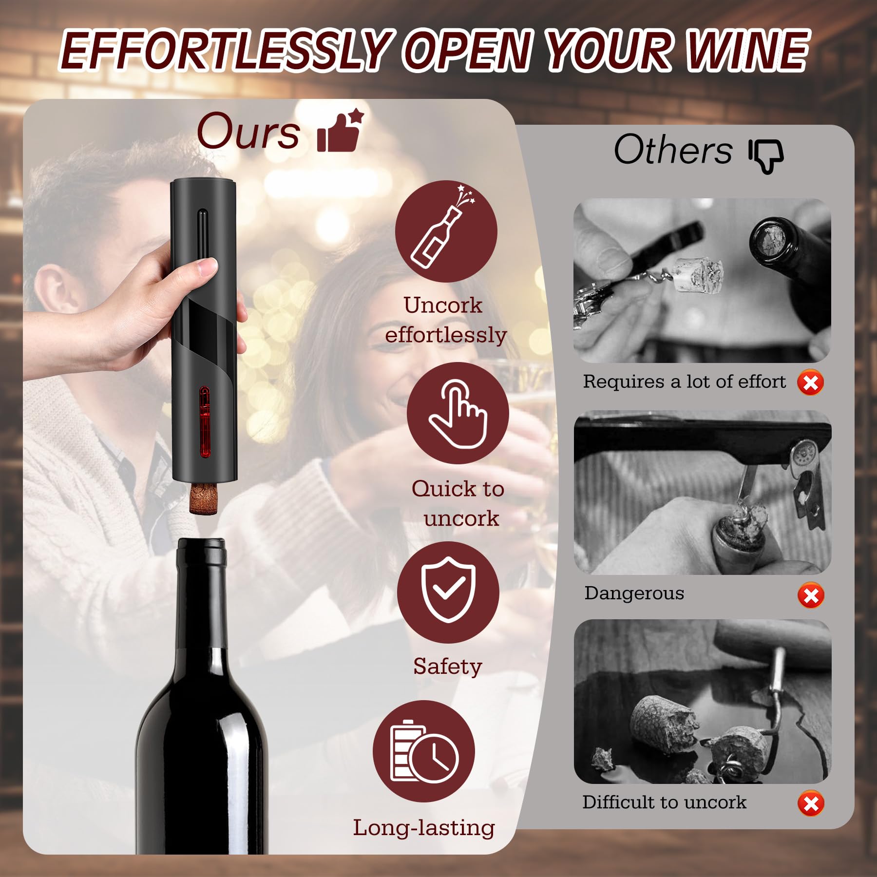 Breezesound 6-in-1 Electric Wine Bottle Opener Set, Cordless Rechargeable Wine Opener with Charging Base, Foil Cutter, Aerator Pourer & Stopper - Perfect Wine Gift Set for Wine Lovers