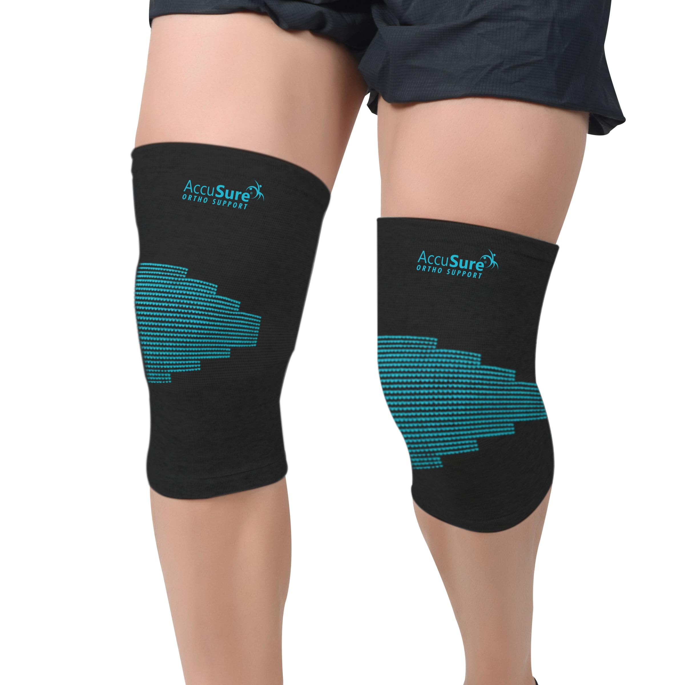 AccuSure Knee Nylon Brace Compression Sleeve- Best Support Arthritis, Gym, Running, Basketball, Meniscus Tear, Sports, Joint Pain Relief, Injury Recovery For Men, Women|Pair