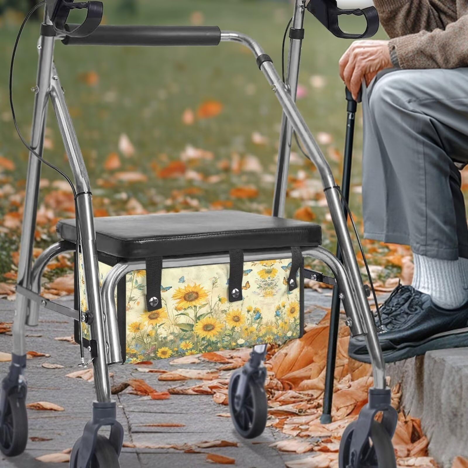 Voxugoniy Walker Bag, Sunflower Water Resistant Walker Basket for Folding Walker Basket for Seniors Washable Rollator Storage Bag with Big Capacity Gifts for Father Mother