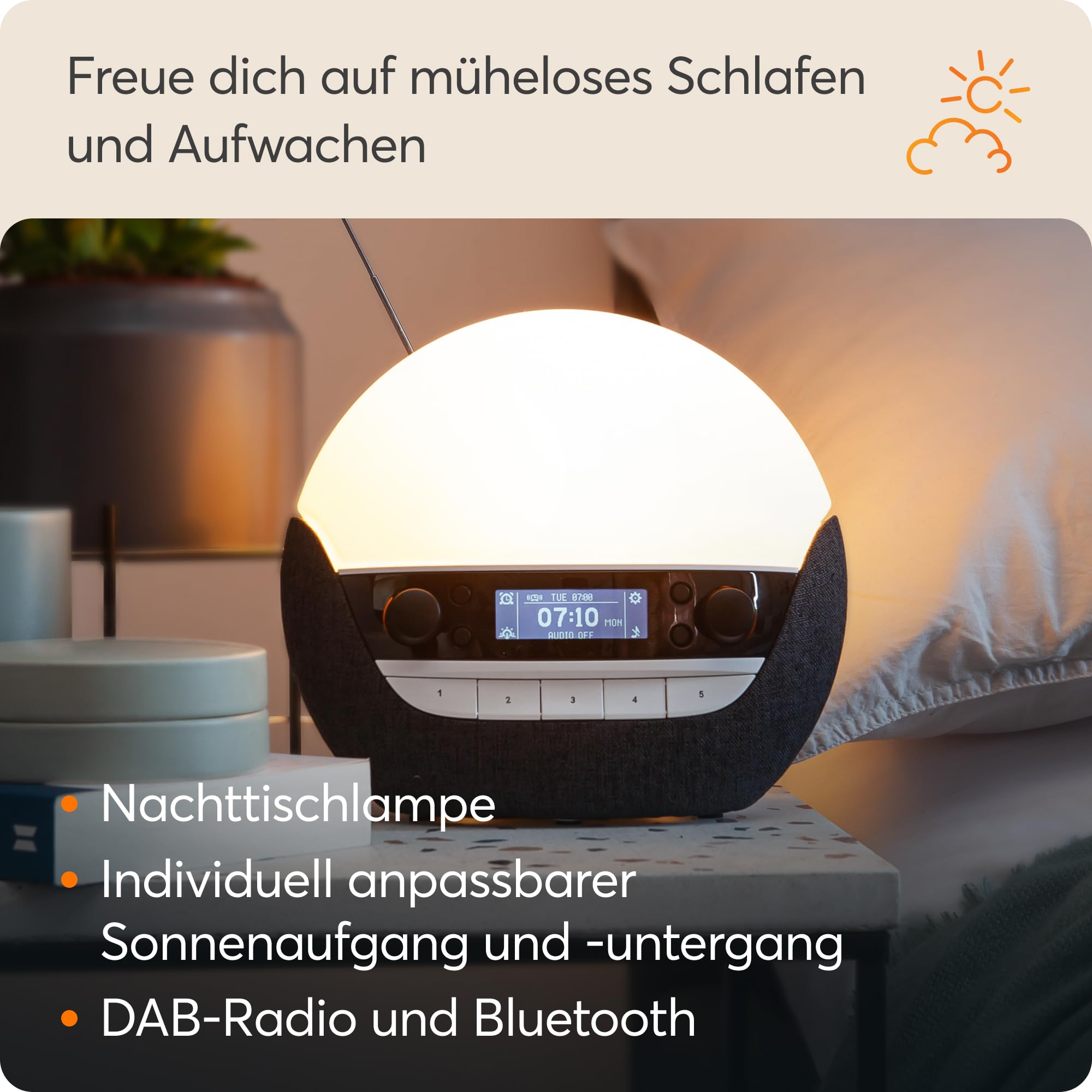 Lumie Bodyclock Luxe 750DAB Lichtwecker DAB-Radio Bluetooth Lautsprecher Wenig Blaulicht
