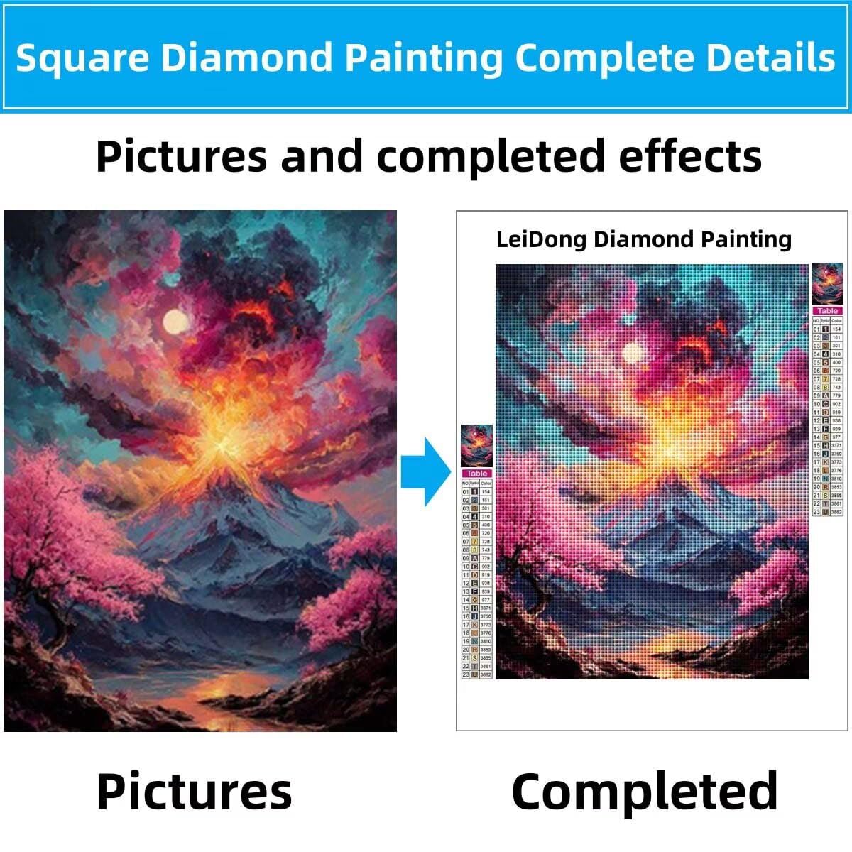 5D Peinture Diamant Adulte,Volcan,Paysage Diamond Painting grand (120x160cm),DIY Kits de Painting Diamant Artisanat Strass Dessin pour Débutants,Diamant Mosaïque Painting pour Maison Decor 59N-8460