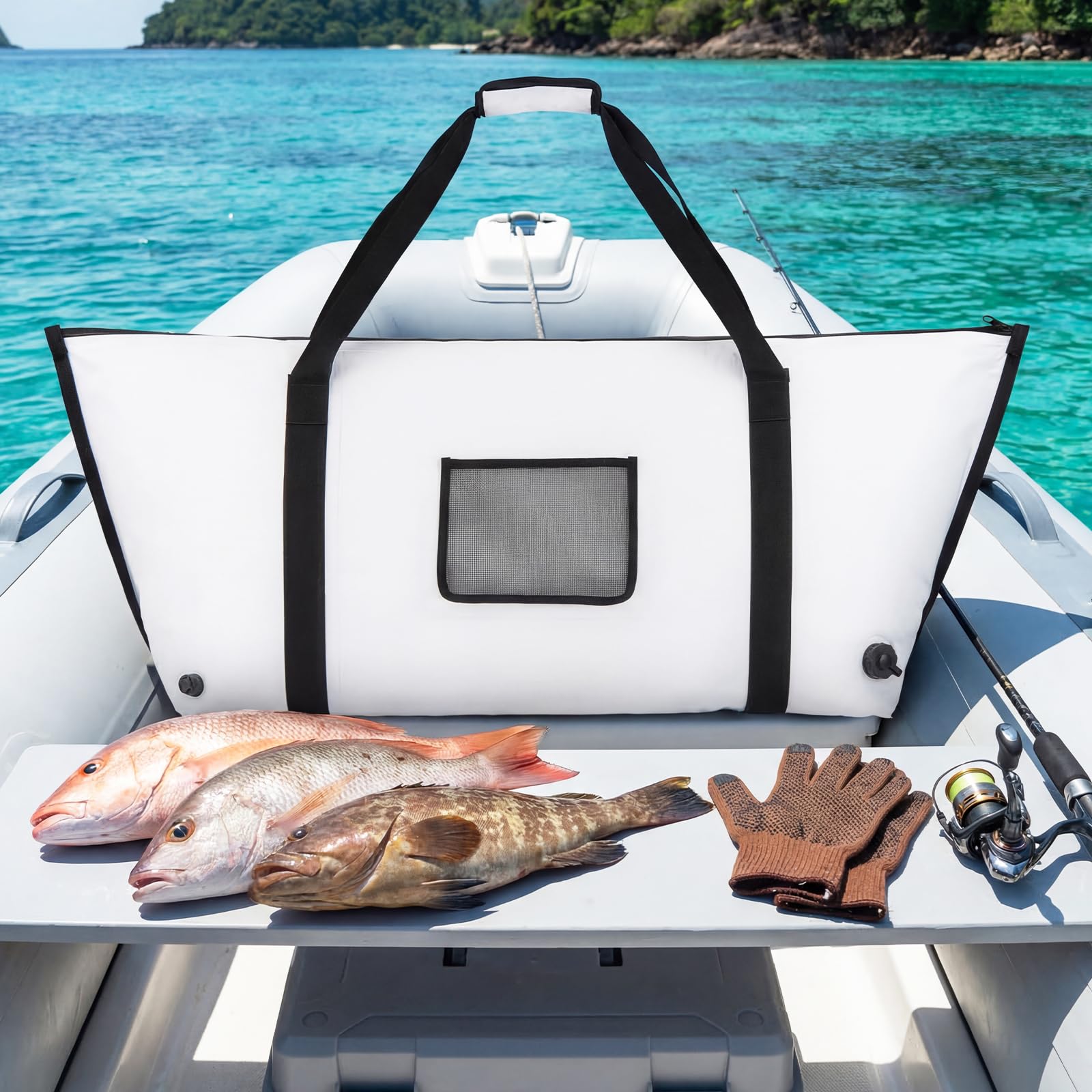 COSTWAY 122 cm Bolsa Isotérmica para Pescado, 80 L Nevera Portátil Impermeable y A prueba de Fugas que Mantiene el Hielo durante 24 Horas, Bolsa Térmica de PVC con Cremallera, Asa y Válvula de Drenaje