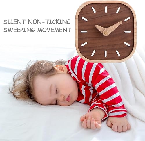 Miniatura 4 de Maxspace Reloj de mesa de madera, 5.3 pulgadas, silencioso sin tictac, pequeño reloj de escritorio de nogal negro, bonito reloj decorativo adecuado
