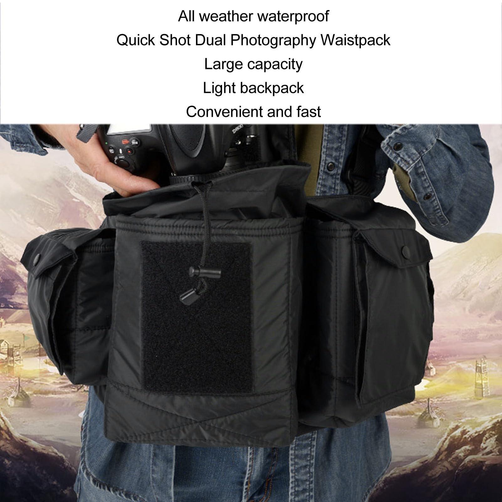 Estuche para Cámara de Cintura, Bolso para Cámara SLR DSLR, Bolso Impermeable para Cámara, Correa para el Hombro Ensanchada, Bolso Separado, Bandolera u Hombro, para Senderismo,