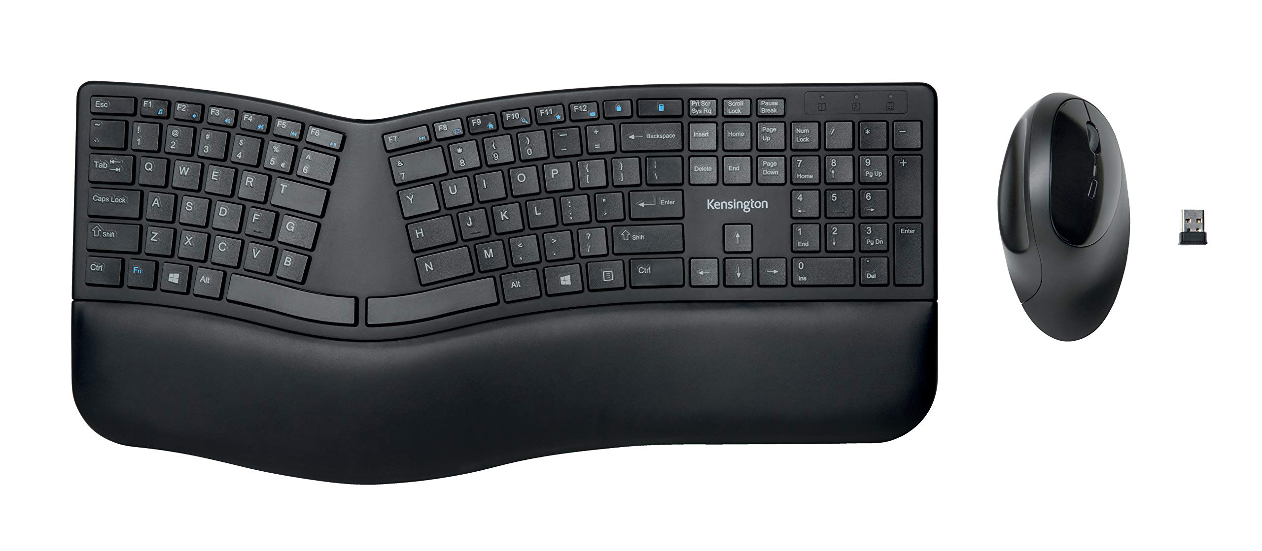 Kensington Set con Tastiera & Mouse Wireless Ergonomici ProFit Ergo, Tastiera Divisa con Layout Italiano, Mouse Ergo, Doppia Funzionalità, 2.4 GHz&Bluetooth, per Chrome OS, macOS e Windows K75406IT