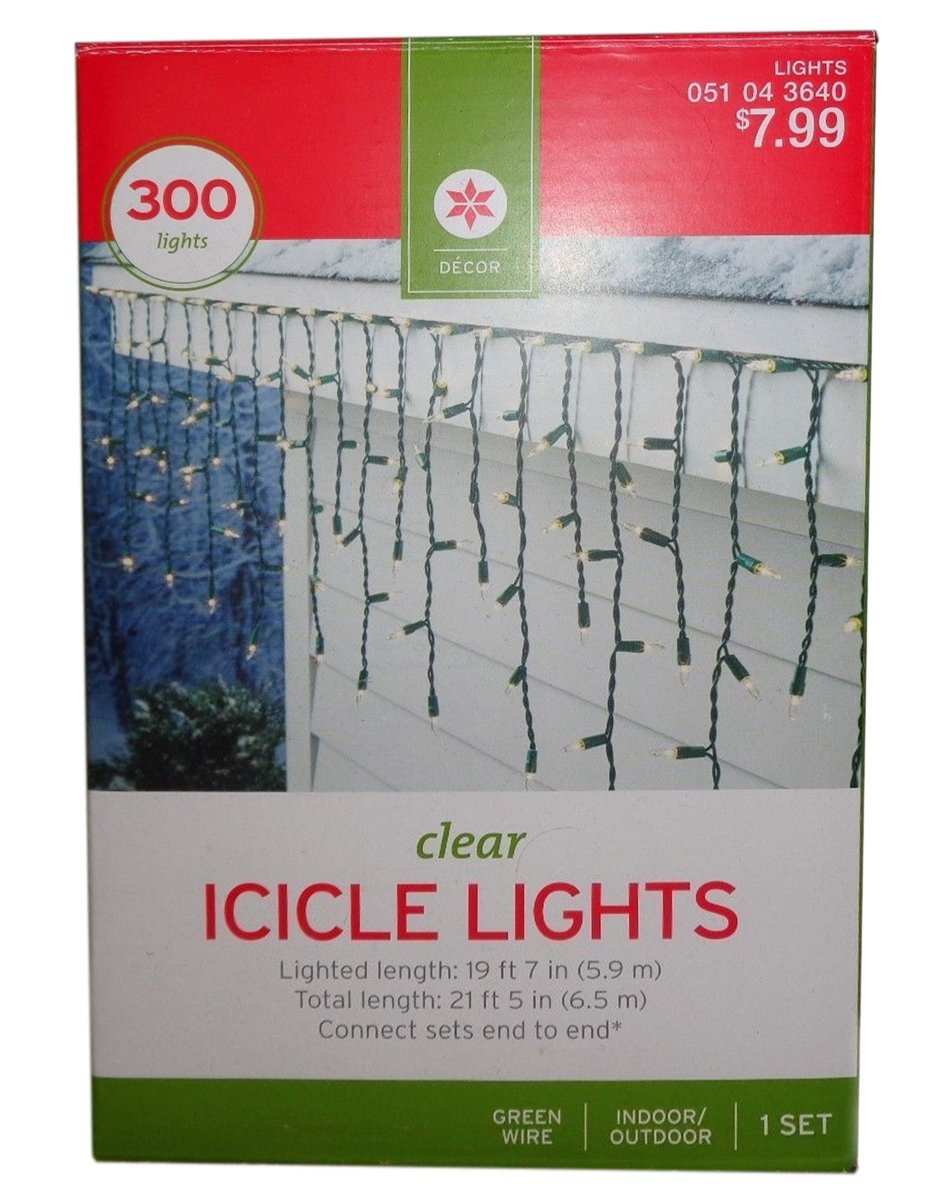 Patio 300 White Wire Clear Icicle Lights