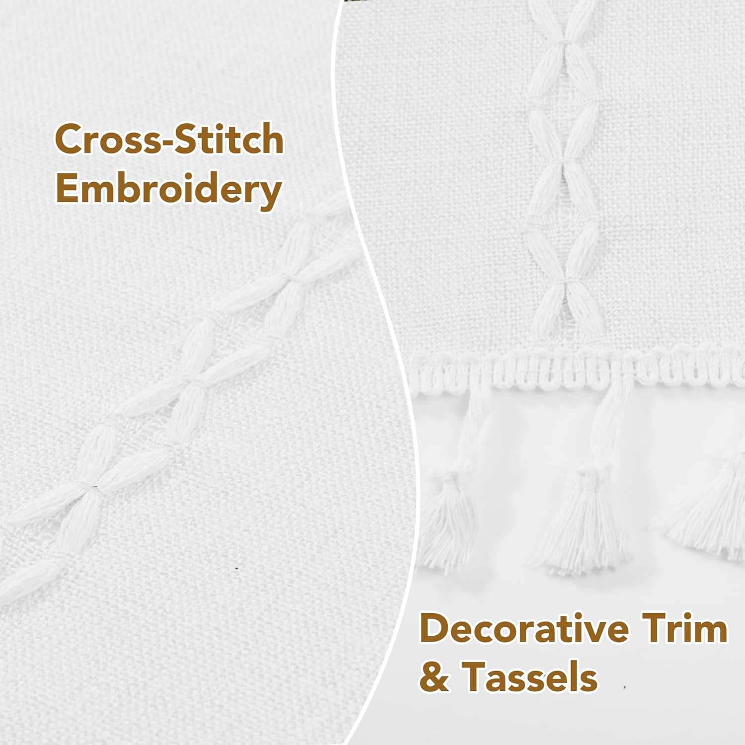 Deconovo Boho Curtains, Semi-Sheer Curtains 2 Panels, Faux-Linen Window Curtain with Tassel, Rod Pocket Light Filtering Window Drapes for Living Room/Bedroom, 52W x 84L, White, Easy Care, Easy Install