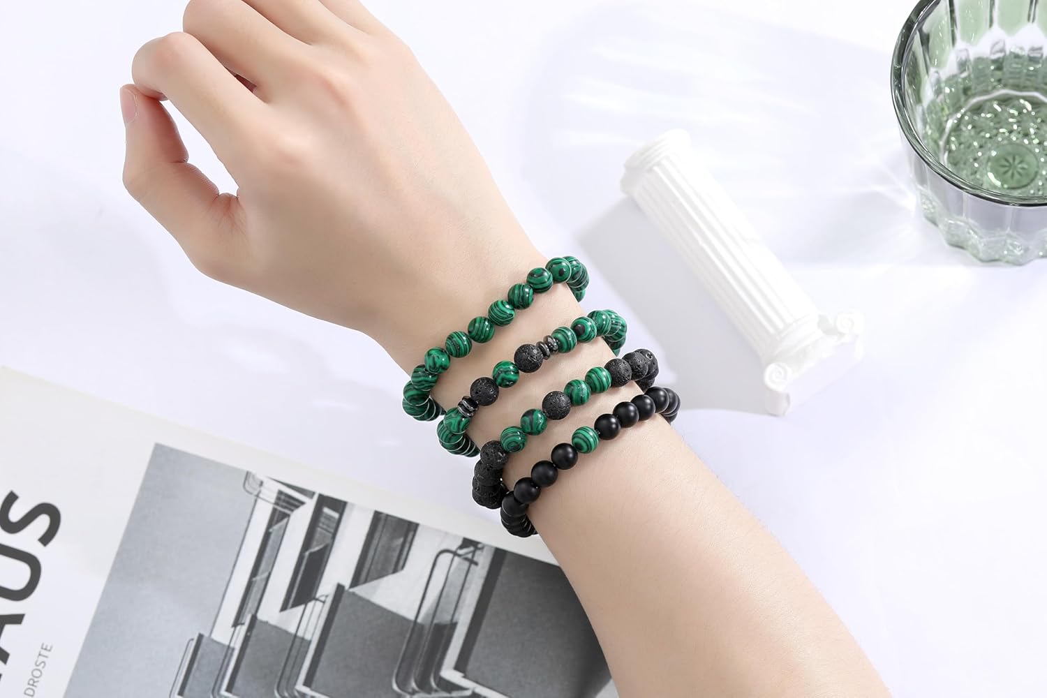 XIANNVXI Mens Beaded Bracelet Set Natural Stone 8mm Beads Bracelets for Men Red Black Bead Stretch Bracelet for Mens - Image 4