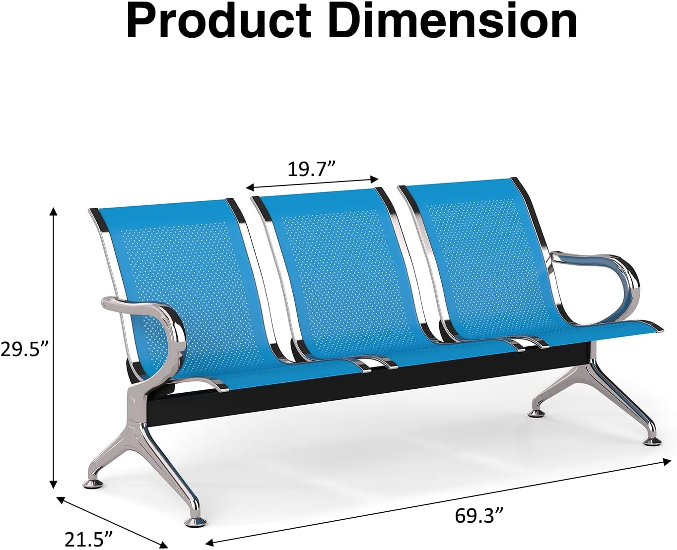 Waiting Room Bench - Guest Reception Chairs Office Chair Modern Furniture for Barber, Hospital, Airport, Salon, Bank(3-Seat,Blue)