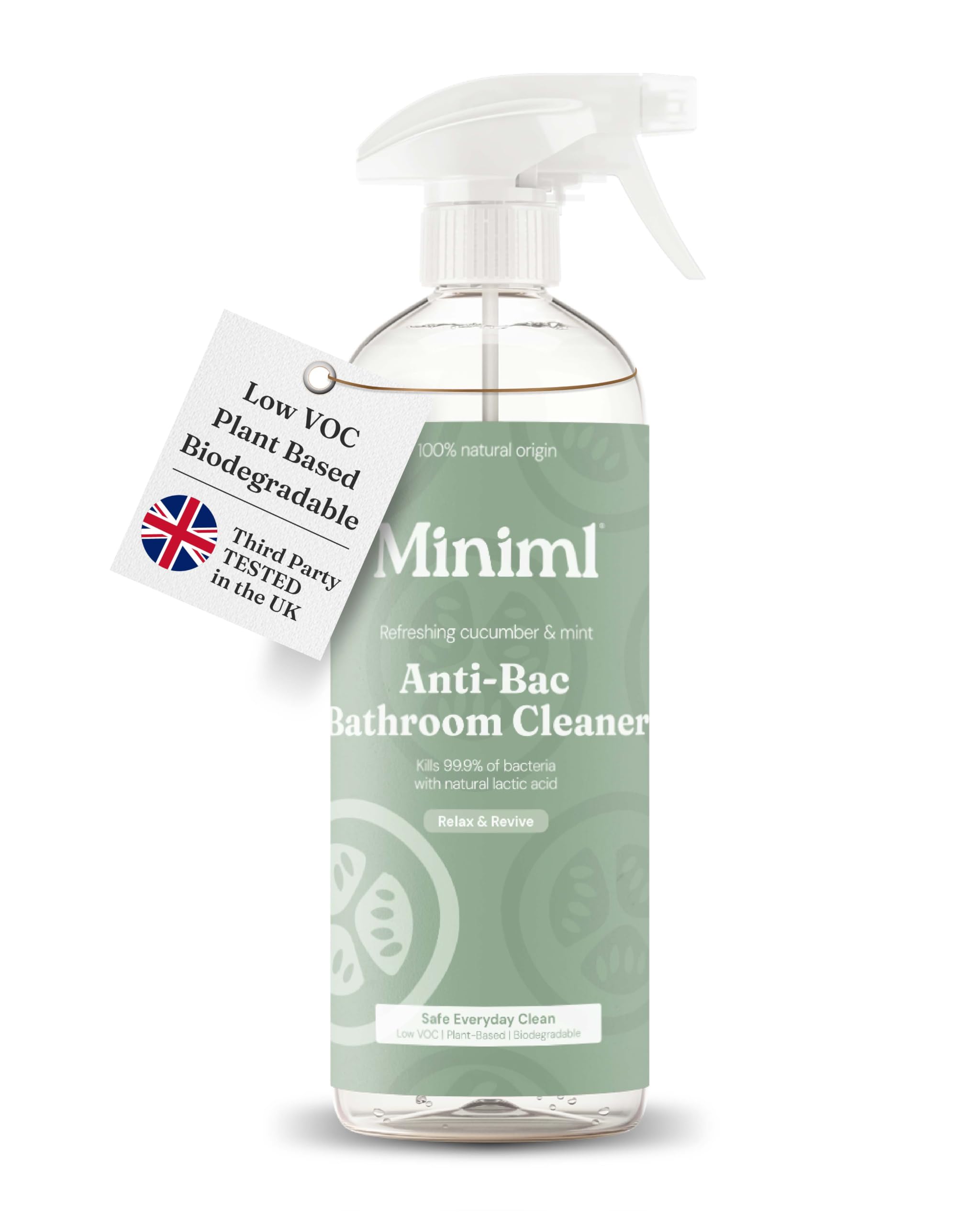 Miniml Anti-Bac Bathroom Cleaner 750ml Spray - Cucumber & Mint Scent, Removes 99.9% of Bacteria, Cruelty-Free, Vegan, Natural & Plant-Based Powerful Anti-Bacterial Cleaning Formula