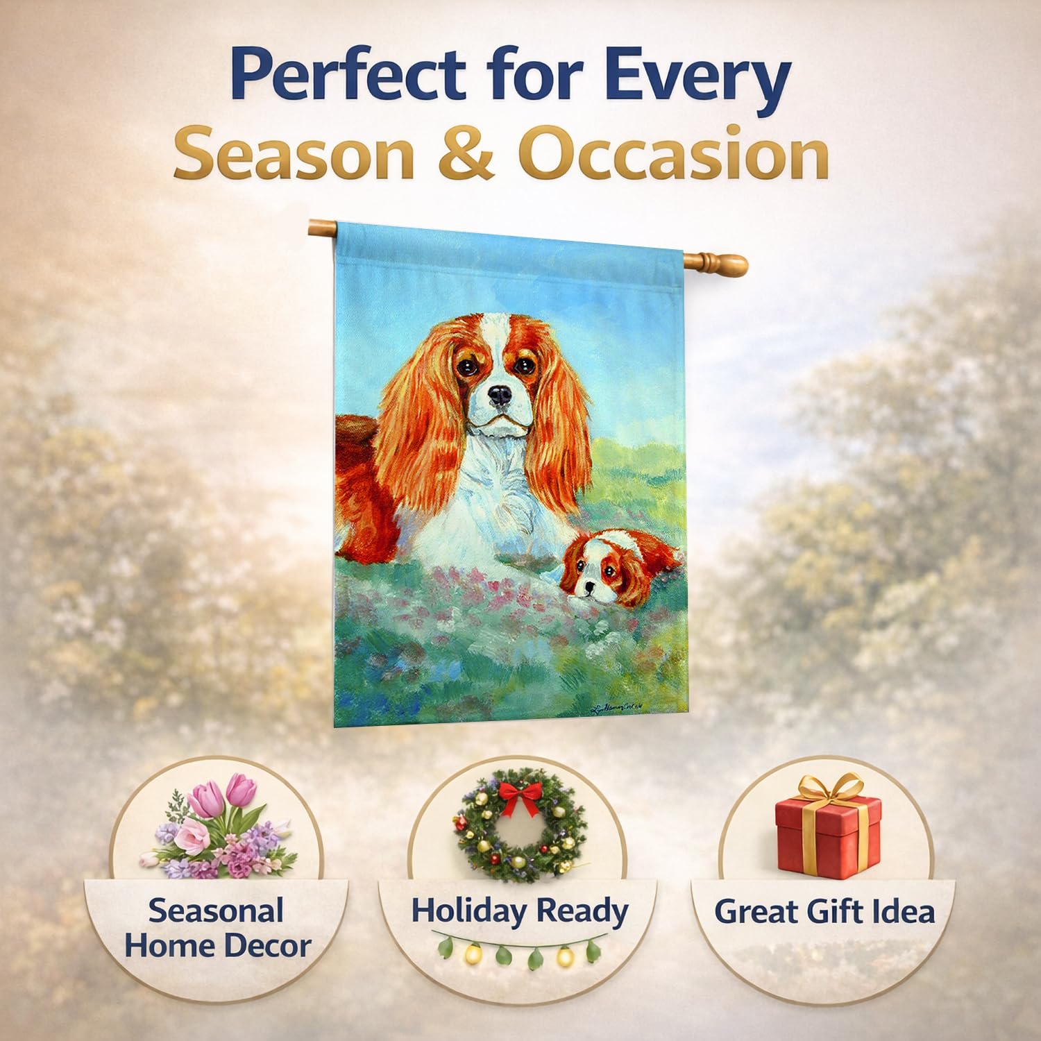 Caroline's Treasures 7019CHF Bandiera Cavalier Spaniel Momma's Love su tela, misura grande, multicolore