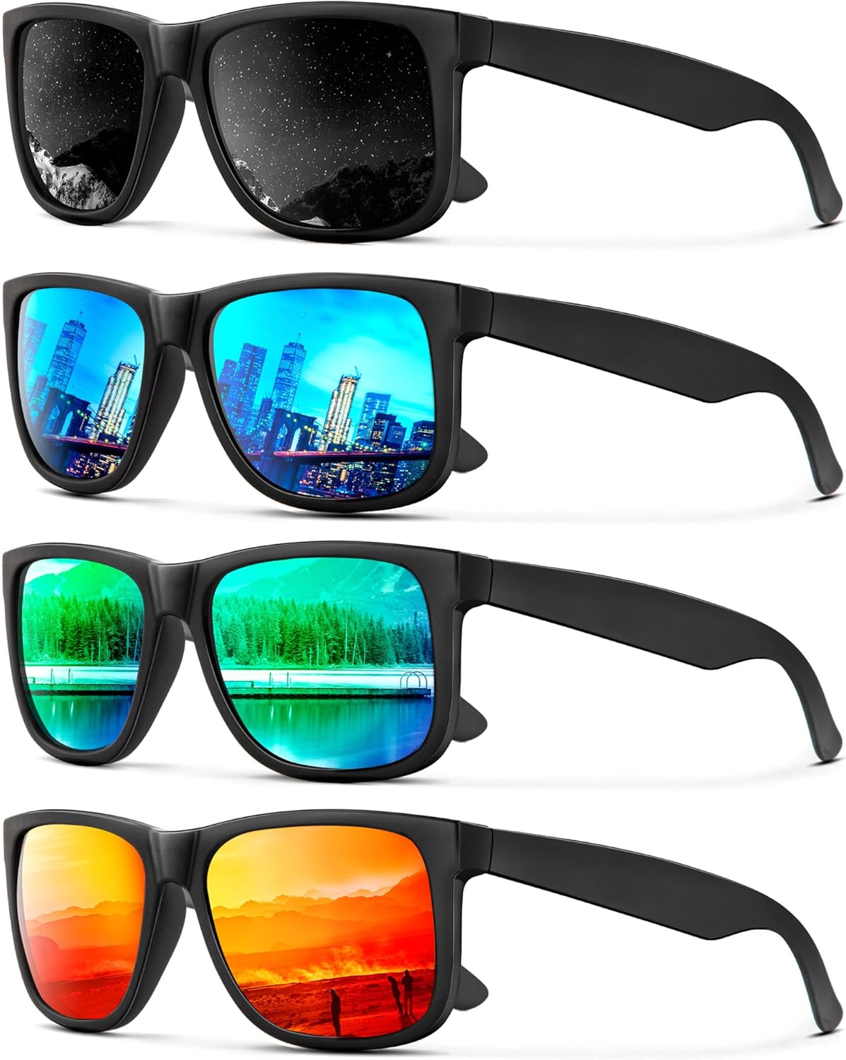 KALIYADI Sunglasses Men Polarized Sun glasses for Mens Womens Classic Matte Black Frame UV Protection 3pack