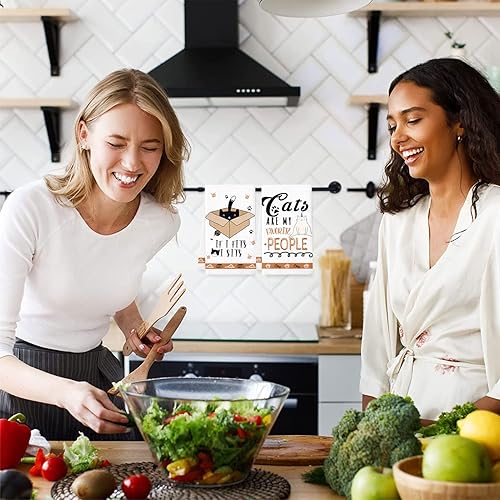 Miniatura 5 de Lebsitey Juego de 4 toallas de cocina para gatos divertidas toallas de mano decorativas absorbentes secadas para cocinar hornear decoración del