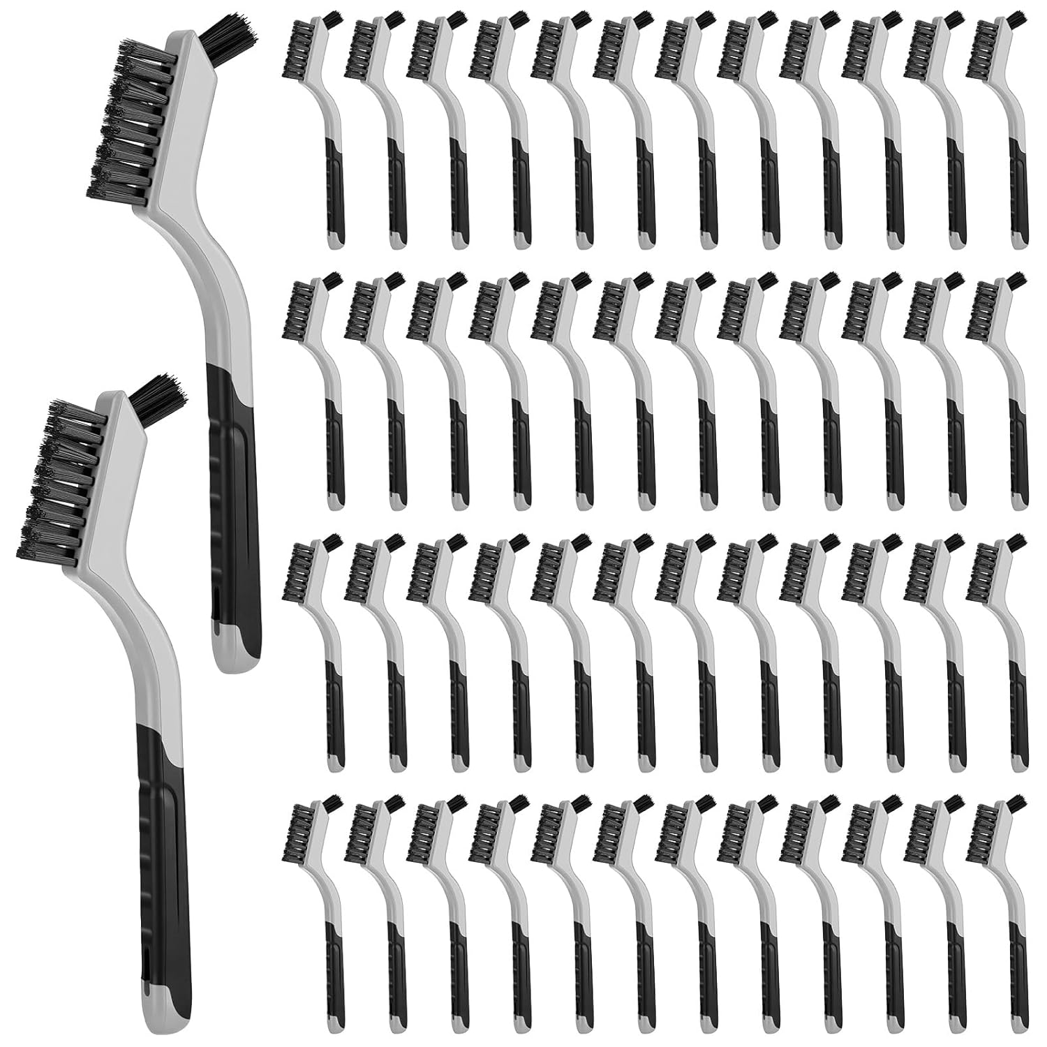 50 Pcs Mini Wire Brush Set 7 Inch Stainless Steel Brass Nylon Bristles Small Wire Brushes for Rust Removal Paint Scrubbing Deep Cleaning(Nylon,Gray)