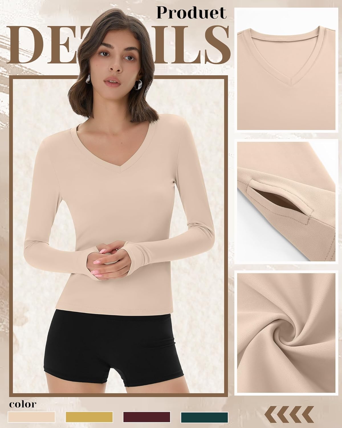 4 Pack Women's Compression Yoga Shirts with Thumb Holes Slim Fit Long Sleeve V Neck Tops Workout Gym Athletic Top - Image 5