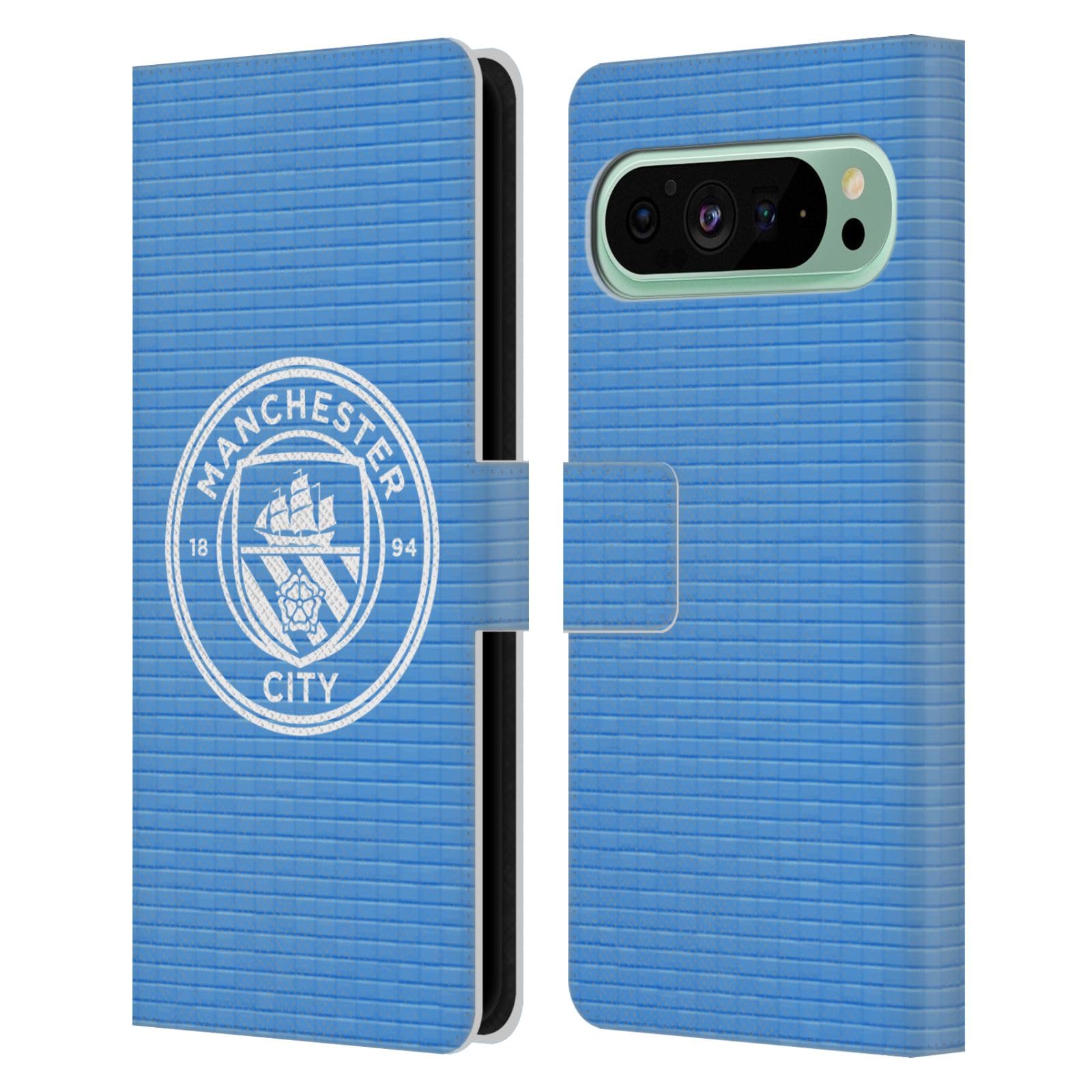 Head Case Designs Officially Licensed Manchester City Man City FC Blue Tile White Mono Badge Pixels Leather Wallet Case Compatible With Google Pixel 9 Pro XL