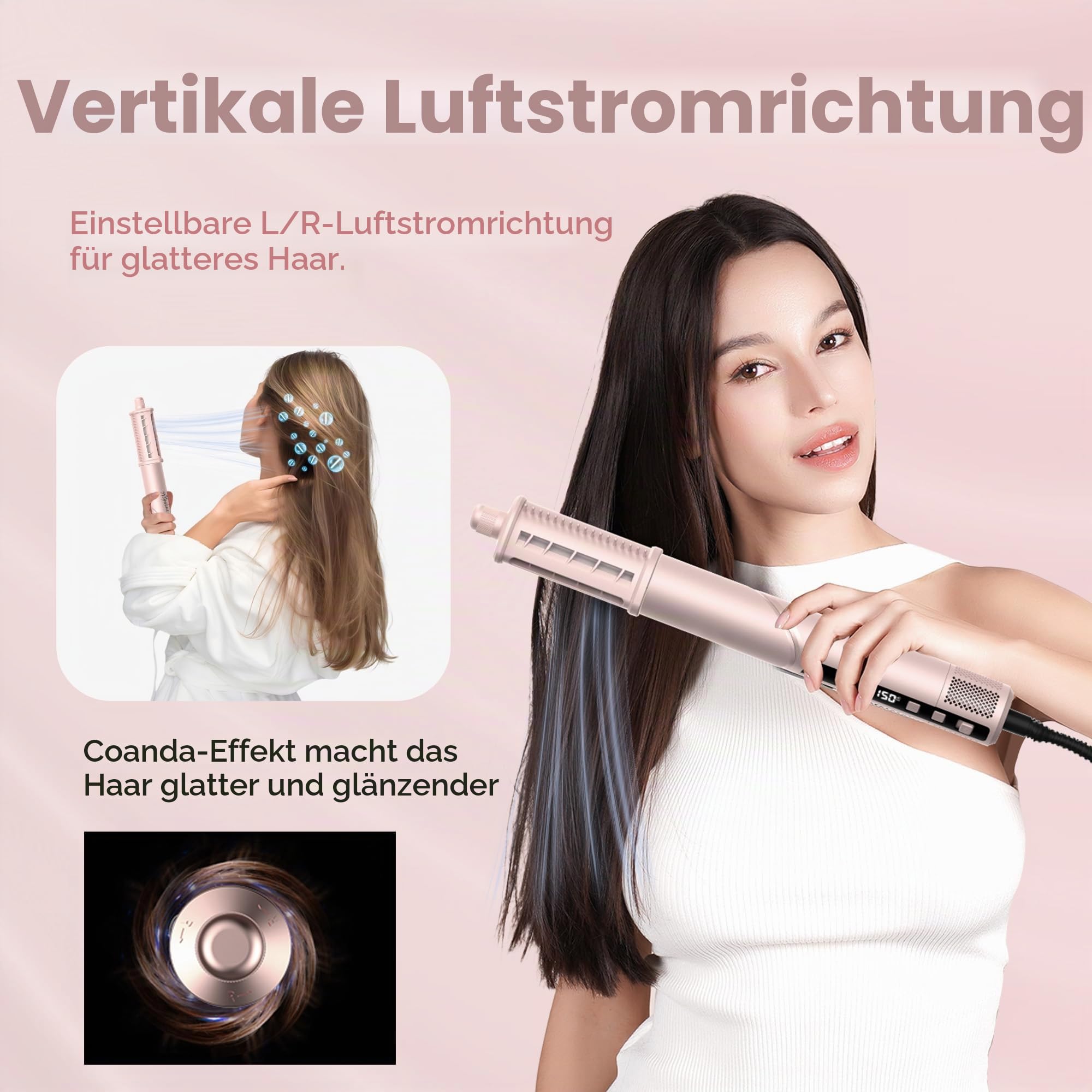 MogaWave Pro Air styler 8 in 1 Hair Styler set 1400w Airbrush Haarstyler mit 110000 U/Min fön mit diffusor, Rundbürstenföhn, Lockenstab Auto-Wrap, Glätteisen, Zum Styling, Volumize, Locken und Glätten