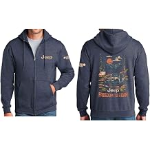 Jeep Freedom To Roam Full-Zip Hoodie Hooded Midweight Sweatshirt - Heather Navy Blue