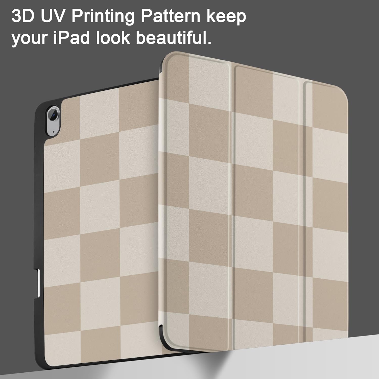 DONGKE Case for iPad Air 13 Inch Case M4 2026, M3 2025, M2 2024 - [Built-in Pencil Holder] Slim Trifold Stand Shockproof Protective Cover with Soft TPU Back Support Auto Sleep/Wake - Beige Chessboard