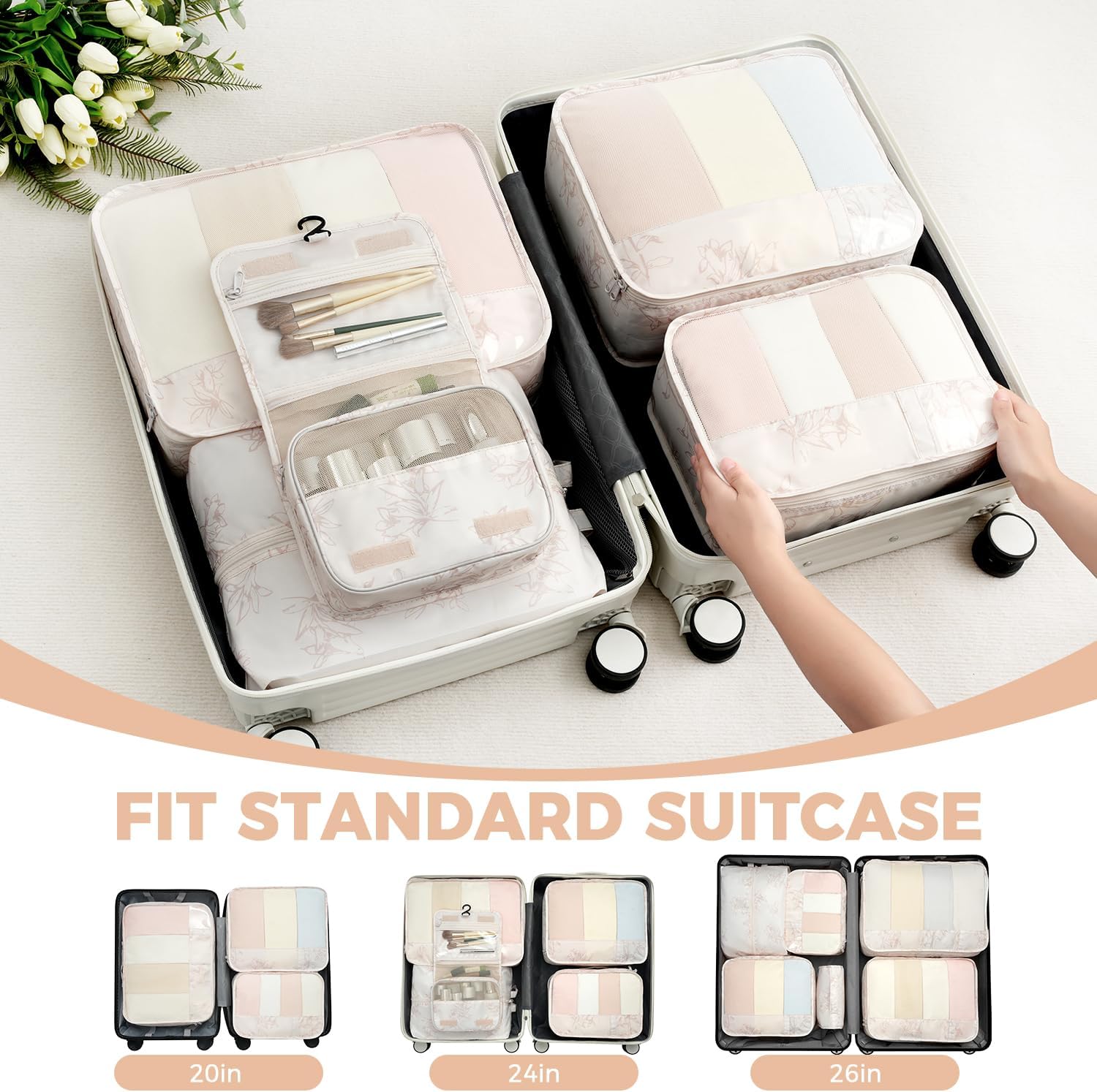 BAGAIL 9 Set Packing Cubes with Packing List Luggage Packing Organizers for Travel Accessories (Pink floral)