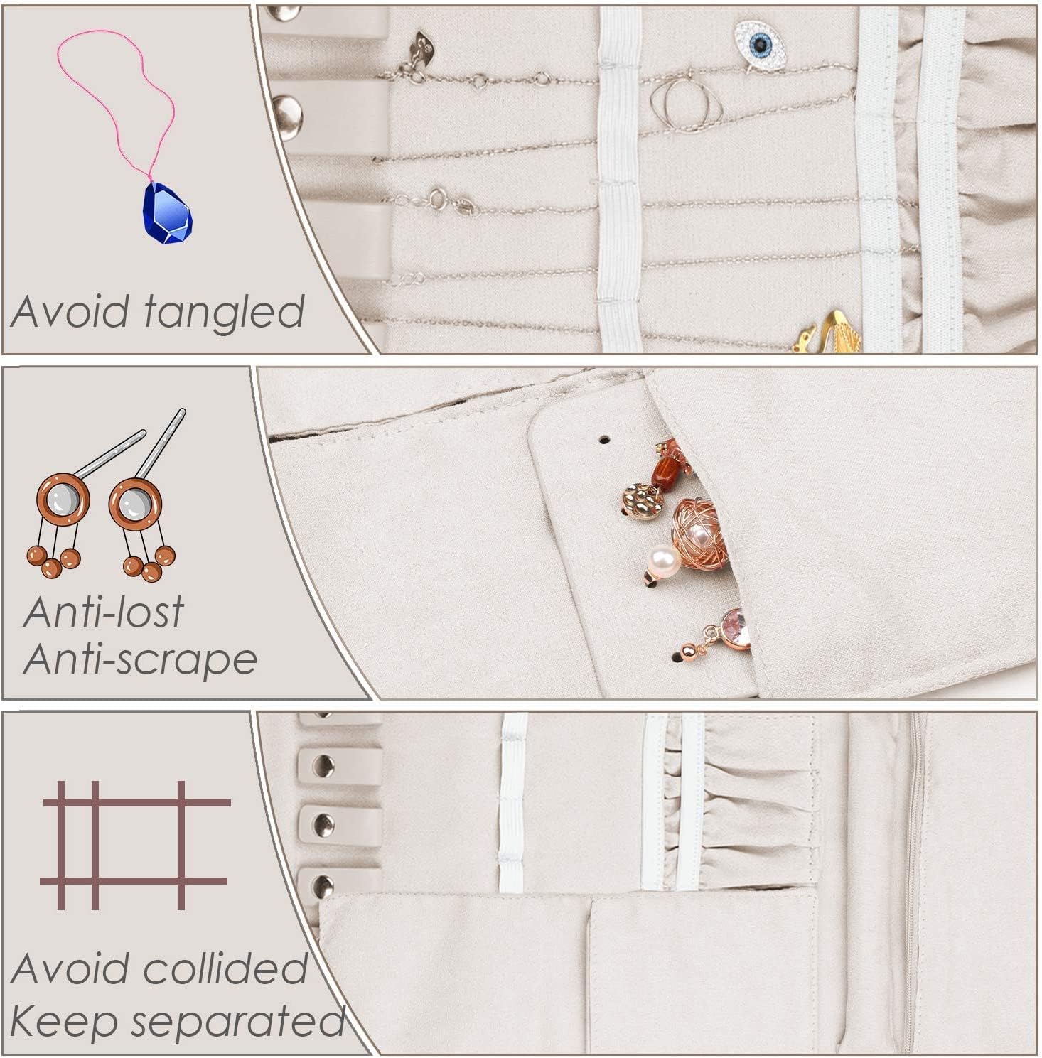 Bossjoy Travel Jewellery Organiser Roll Bag Tray Holder, Jewelry Jewellery Case Bag Storage Box for Necklace Earrings Rings Bracelets - Image 5