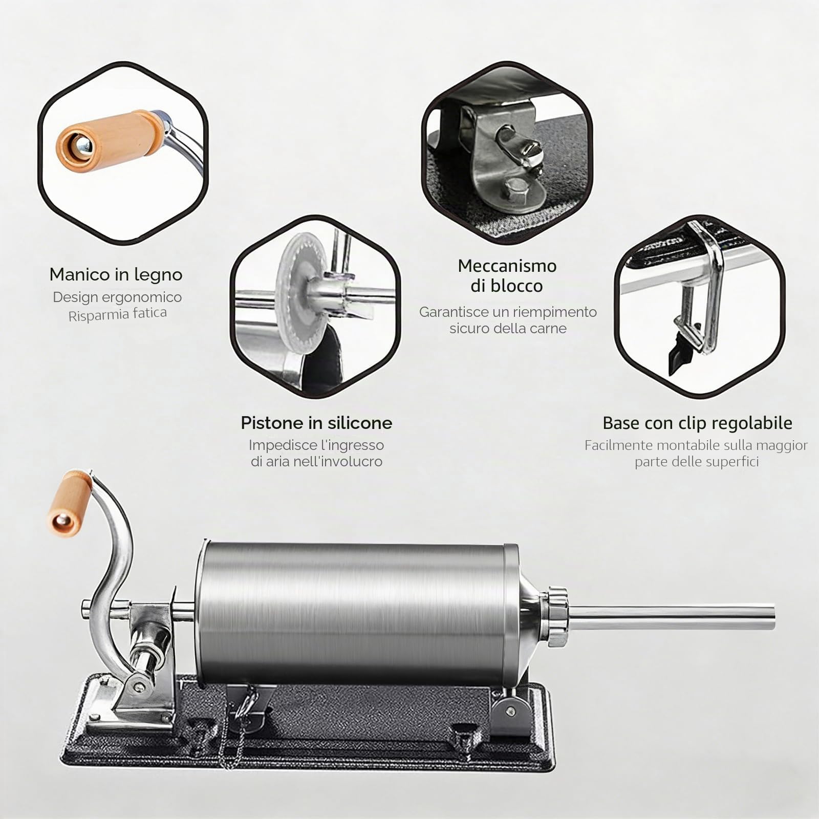 MZTOGR Riempitore per salsicce – Macchina per salsicce manuale fatta in casa in acciaio inox, macchina da cucina per riempimento di carne, confezione da 8 tubi (MZ-HOR-2.5LBM)