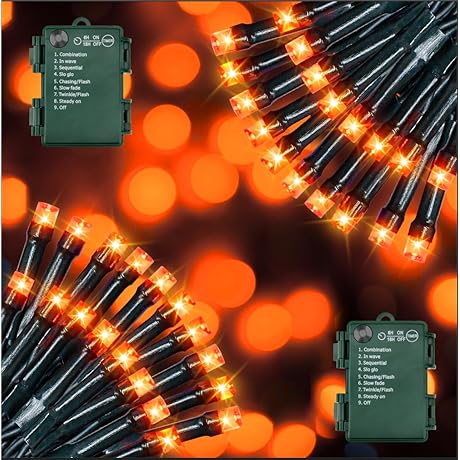 8 Modes Orange Battery Operated String Lights for Halloween Decor