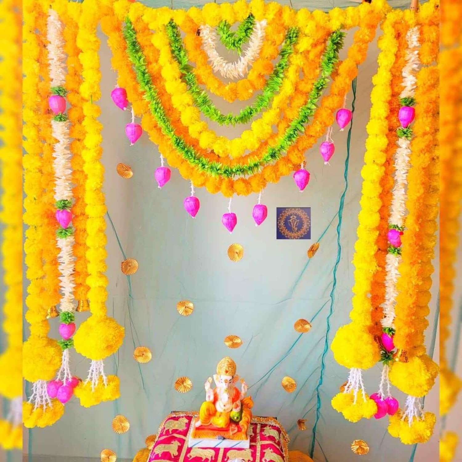 Marigold Garland Flowers - 5 Feet Long, Diwali Decor -7 Marigold Garland Flowers - 5 Feet Long, Diwali Decor -7