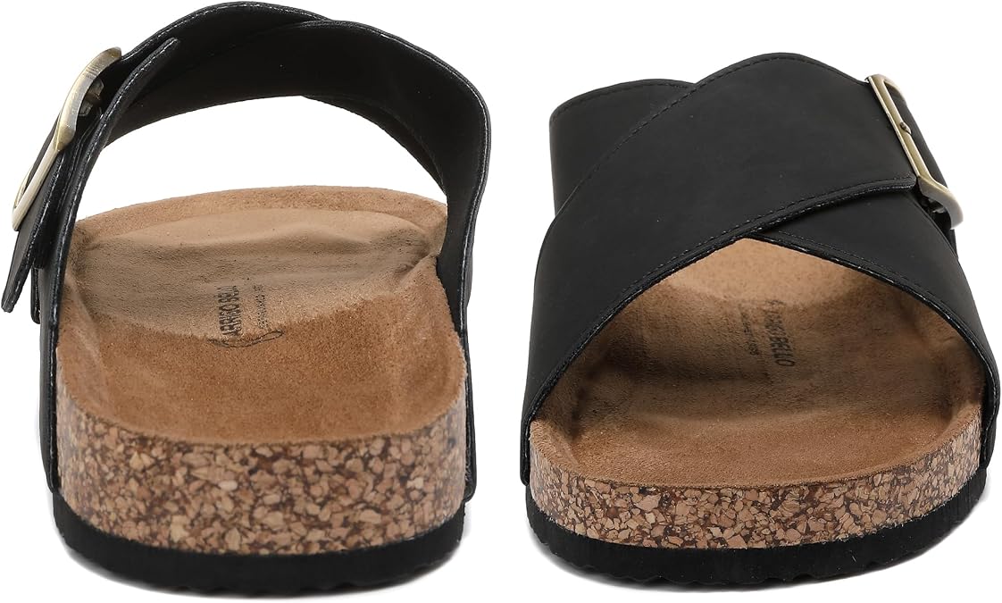 ARRIGO BELLO Sandals Men's Comfortable Leather Sliders Fashion Non Slip Mules Adjustable Outdoor Metal Band Sandal Size 7-11