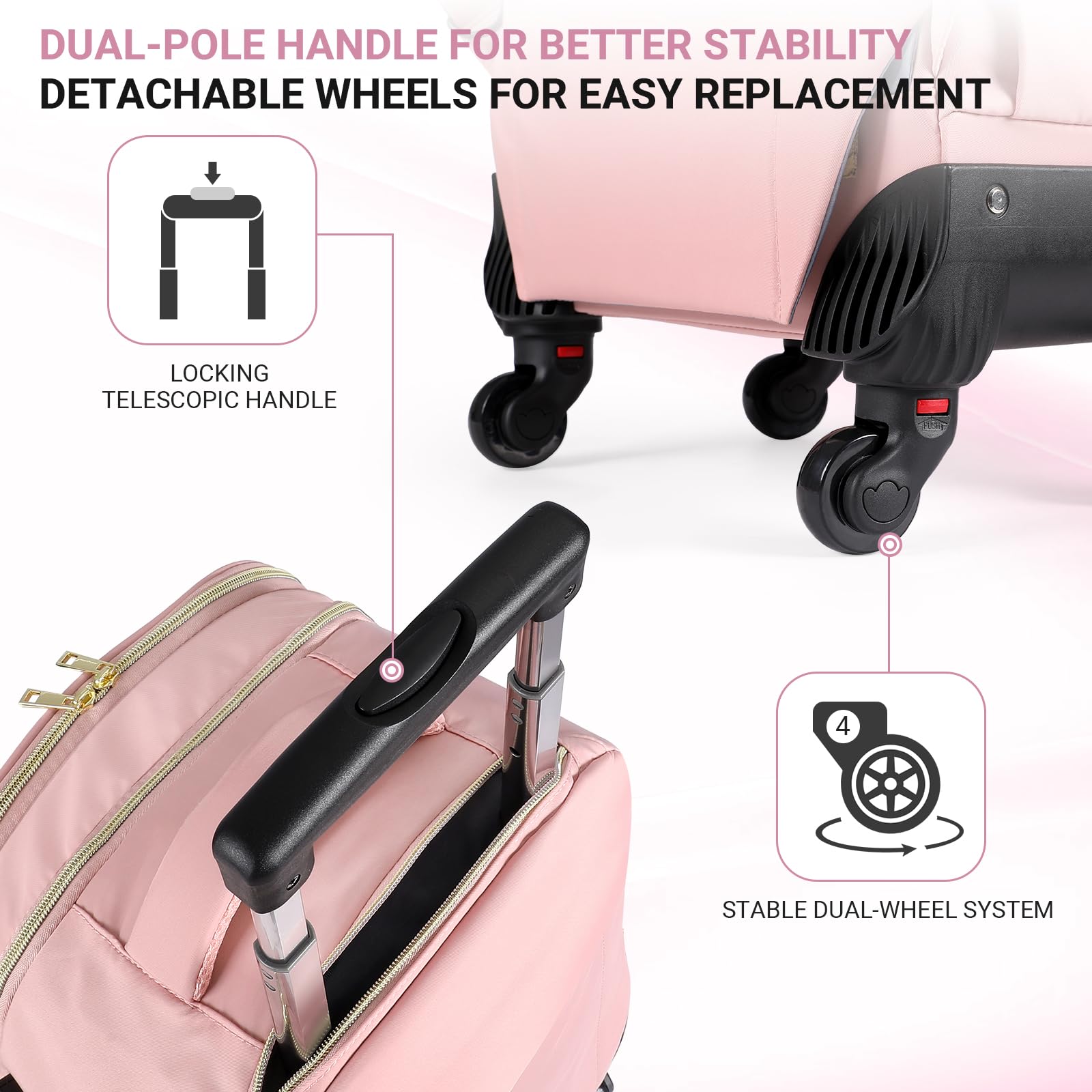 star cloud Rollrucksack für Damen, 53,3 x 35,6 x 22,9 cm, 45 l, Reiserucksack mit Rollen, Pink, 21*14*9inch, Reiserucksäcke
