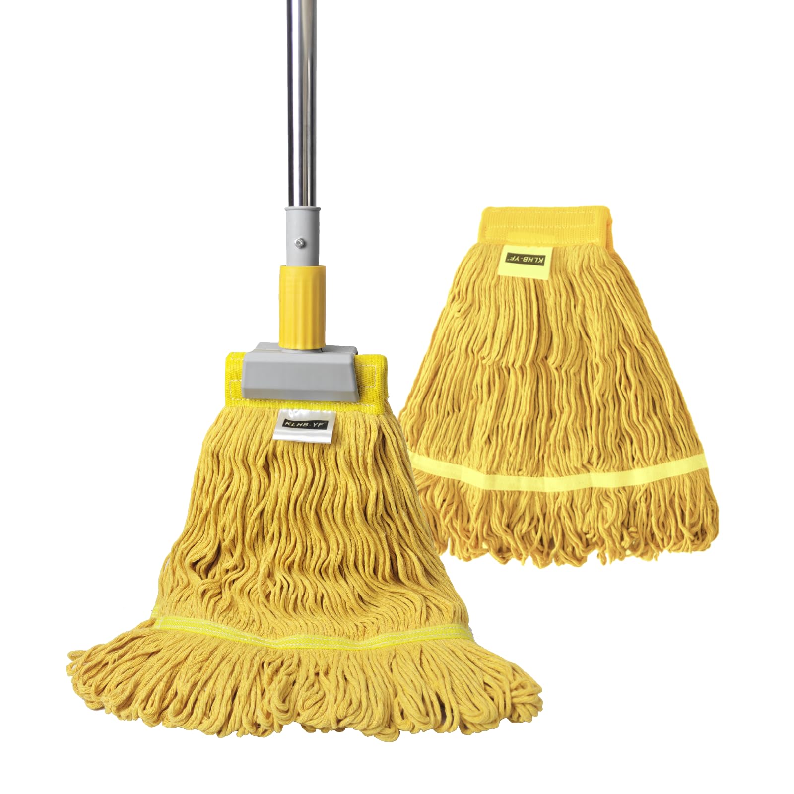 Heavy Duty Commercial Mop | 55.7" Stainless Steel Handle &amp; 2 x 20.5 oz Looped-End Cotton Heads | Wet Mop for Home Garage Office Warehouse Floor Cleaning