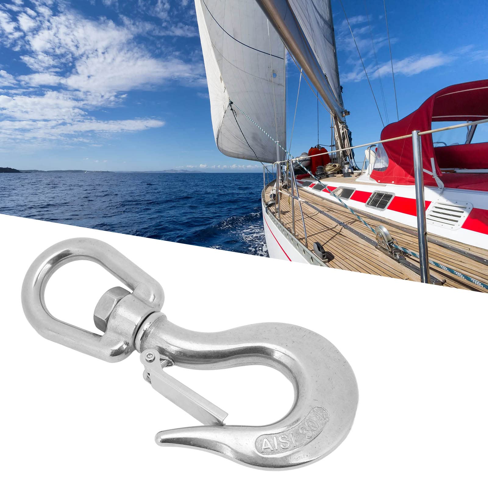 Gancio a Cerniera 1,3 Pollici Gancio Girevole Per Catena di Sollevamento in Acciaio Inossidabile Per Yacht Barche da Pesca Trasporto Sollevamento E Trazione Per Sartiame Verricello di Traino ATV Rimor