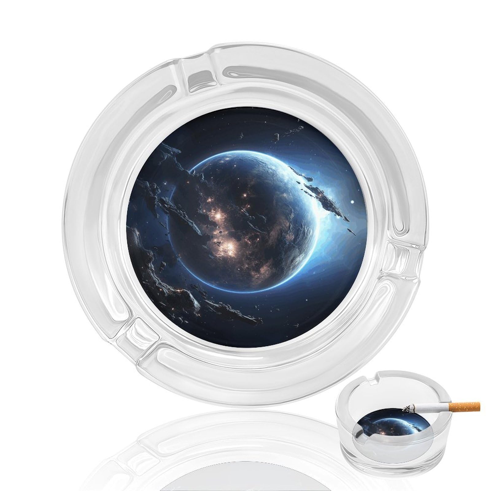 Cendrier de bureau en verre décoratif motif Terre lune pour cigarette