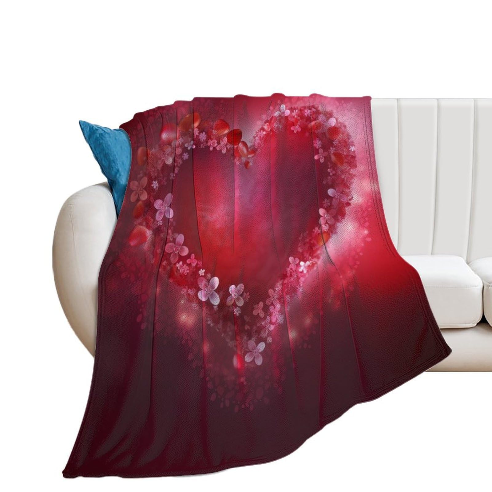 Couverture Saint-Valentin en flanelle douce motif cœur et fleurs pour des moments partagés