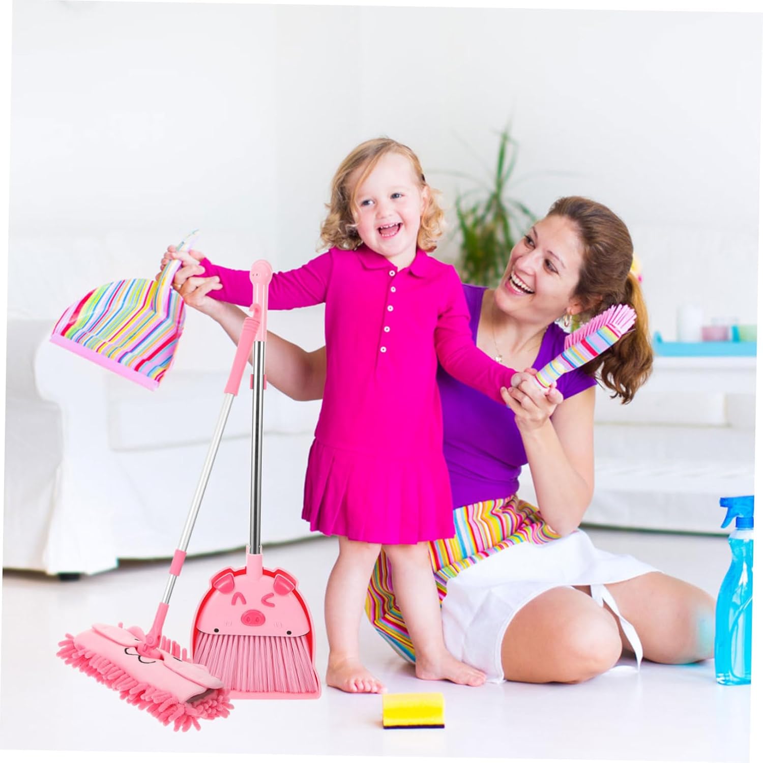 1Set Boy Girl Broom and Dustpan Set Cartoon Design Boy Girl Cleaning Kit with Mop Safe for Boy Girl for Home and Kindergarten Use Small Broom Dustpan Set for Boy Girl