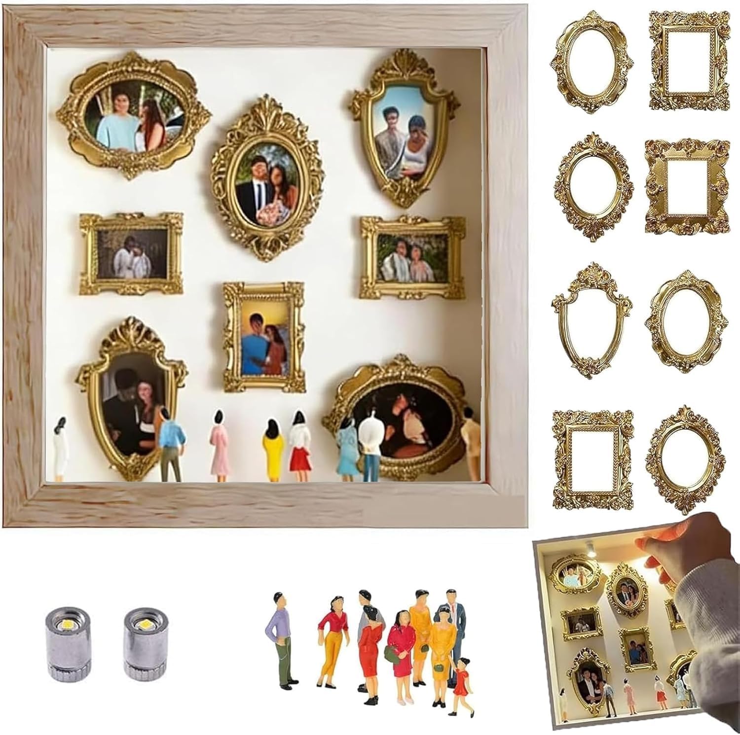 DIY Mini Museum Silhouette Box with Light & Figurines, Museum of Us Box, Personalized Shadow Box Frame Kit to Celebrate Your Unique Love Story, Custom Anniversary, Valentine‘s Day (Wood)