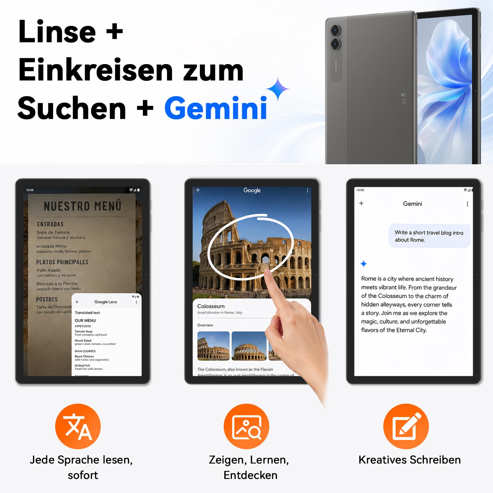 Tablet 11 Zoll Android 16 mit Tastatur, 32GB+256GB, 2TB, 90Hz, 8000mAh | Tablet mit Tastatur und Stift | 90Hz Augenschutz | Gemini AI | 12+ Std. Akku | 4 Jahre Garantie