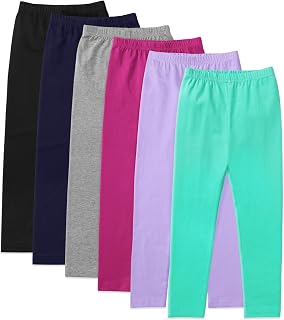 6 Pack Girls Leggings Soft Cotton Stretchy Pull-On Pants, 4-14Y