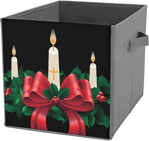 Miniatura 1 de Calendario de Adviento con coronas, cubos de almacenamiento plegables de tela con asas dobles, con velas, cestas plegables para estantes,