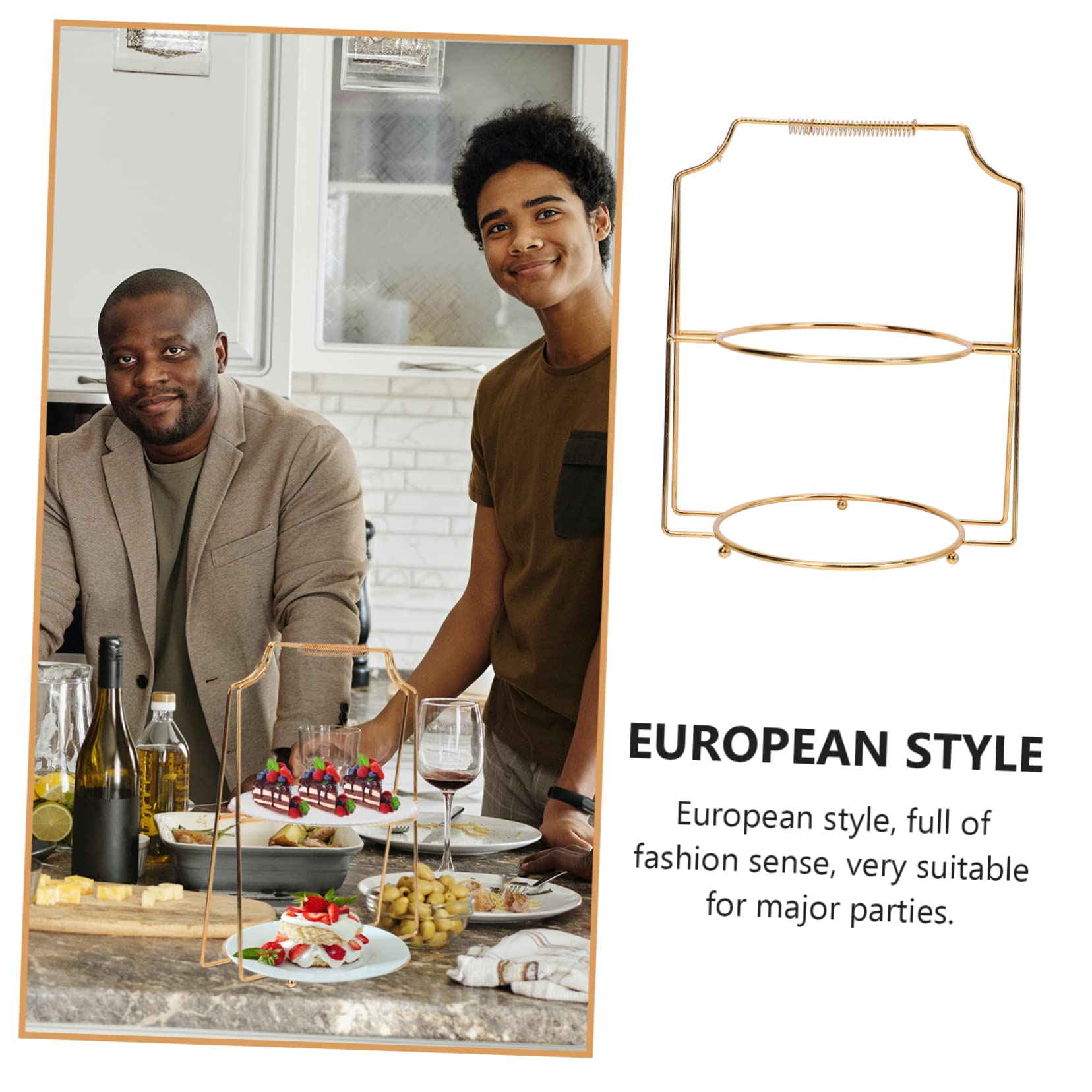 LIFKOME Espositore per Dessert e Frutta Alzata Stile Europeo Oro per Torte a Doppio Strato in Ferro per Matrimonio e Compleanno