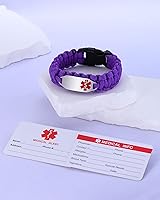 Vista 22 de Pulsera de alerta médica Paracord para hombres y mujeres Pulsera de identificación médica de acero inoxidable con hebillas de liberación lateral