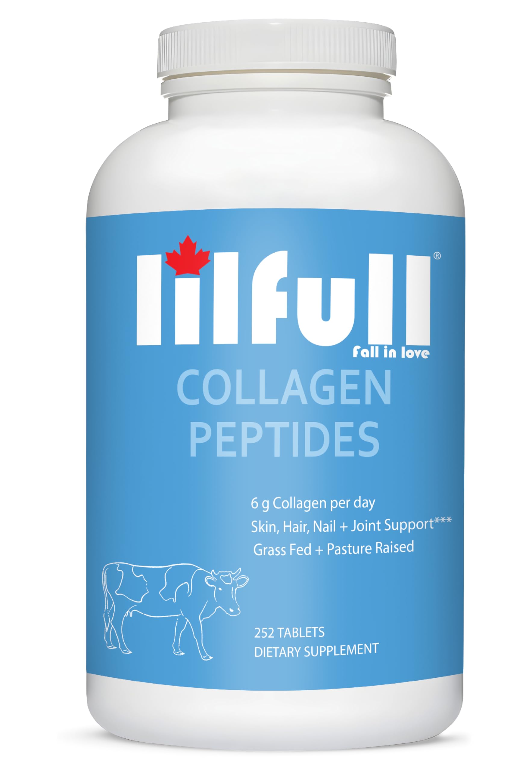 Hydrolyzed Bovine Collagen Peptides (6000mg) with Vitamin C β 252 Tablets| Type 1 & 3 Collagen for Optimal Hair, Skin, Nails, Muscle,Joint & Bone Health | Grass-Fed, Dairy & Gluten-Free