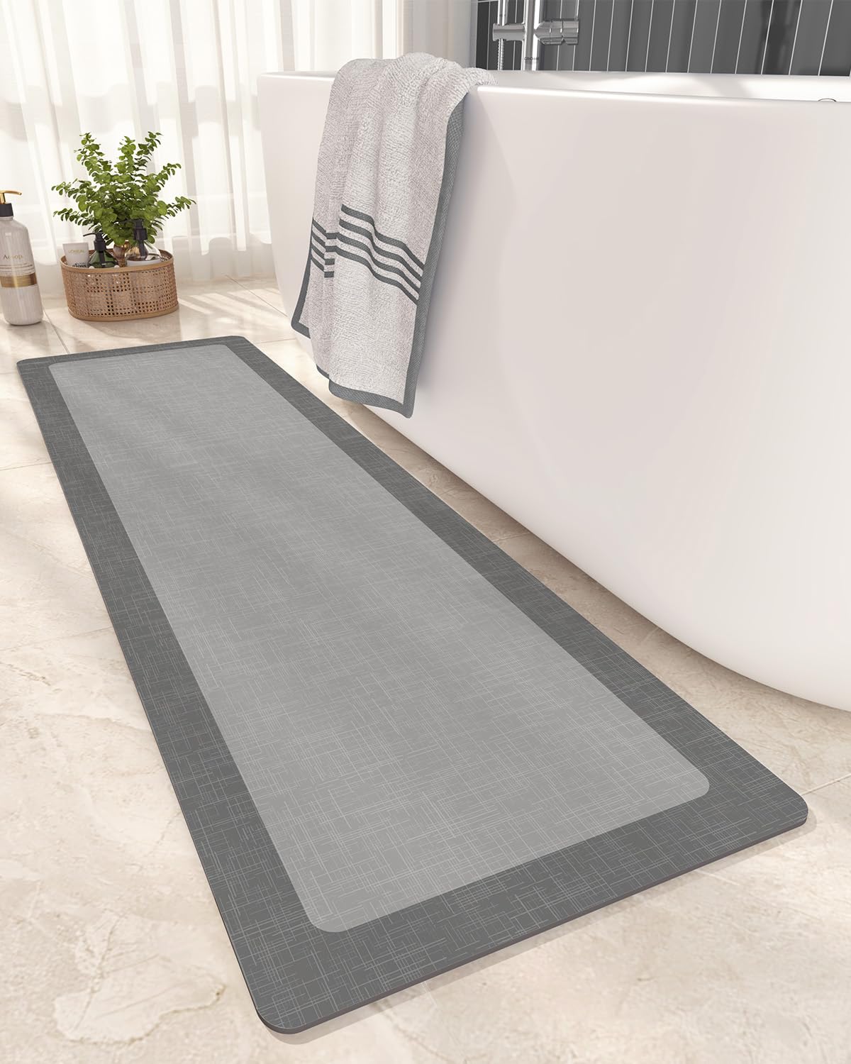 Photo 1 of (SIMILAR TO STOCK PHOTO) Color&Geometry Quick Dry Bath Mat Bathroom Rugs Non Slip Washable Super Absorbent Bath Mat Low Profile Bath Rug Thin Bathroom Rugs Fit Under Door for Bathtub Sink Shower Toilet, 17"x59", Dark Grey Dark Grey 17"x59"